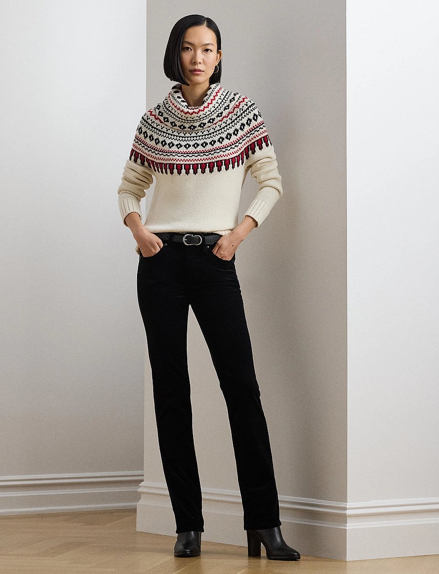 Lauren Ralph Lauren - Stretch Corduroy Mid-Rise Straight Pant - pantalons droits - polo black - 3