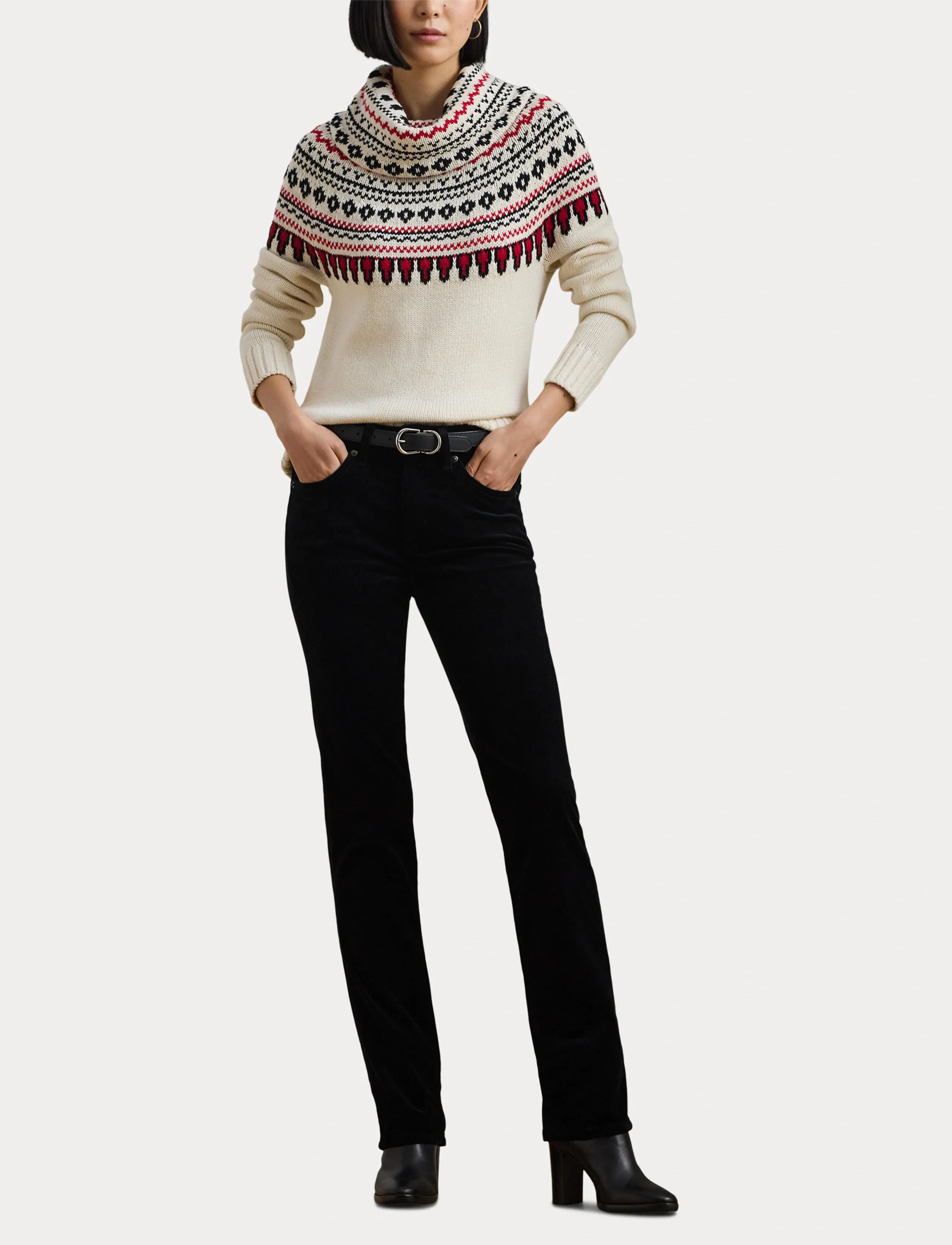 Lauren Ralph Lauren - Stretch Corduroy Mid-Rise Straight Pant - pantalons droits - polo black - 4