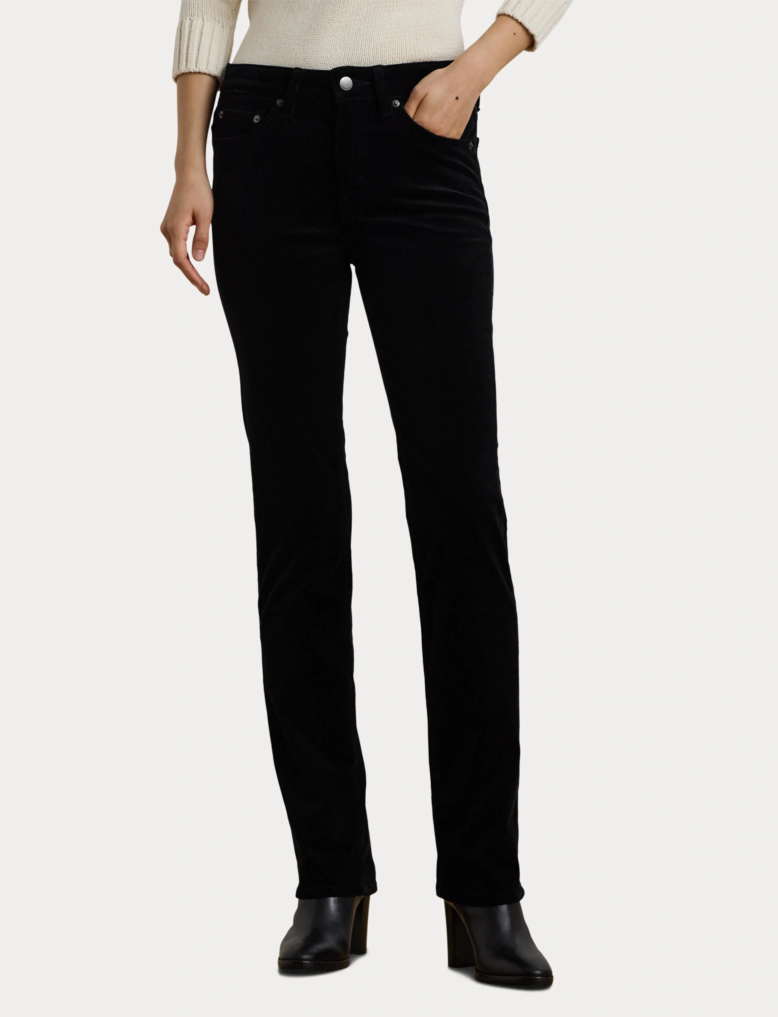 Lauren Ralph Lauren - Stretch Corduroy Mid-Rise Straight Pant - pantalons droits - polo black - 5