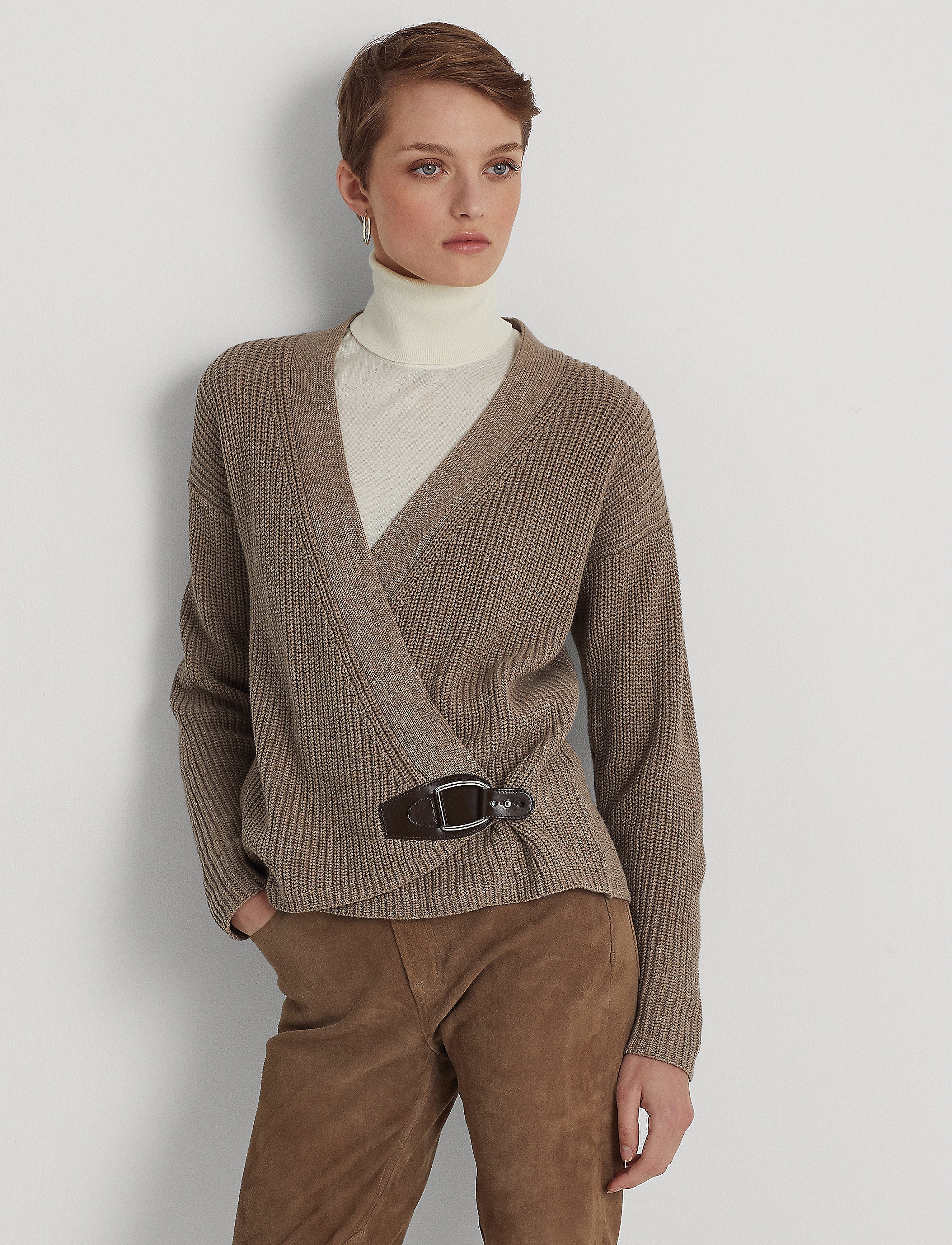 Lauren Ralph Lauren - Buckle-Trim Cotton Cardigan - truffle heather - 2