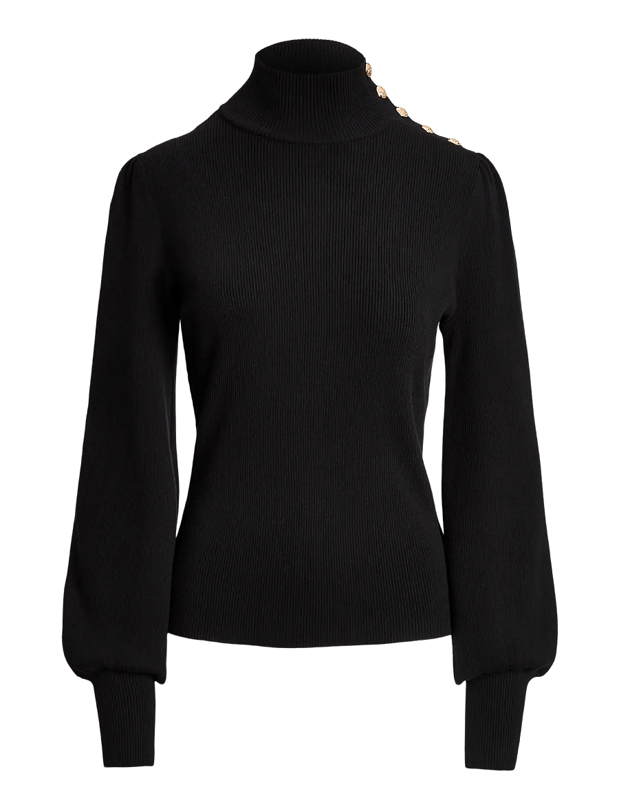 Lauren Ralph Lauren - Button-Trim Mockneck Sweater - rollkragenpullover - black - 1