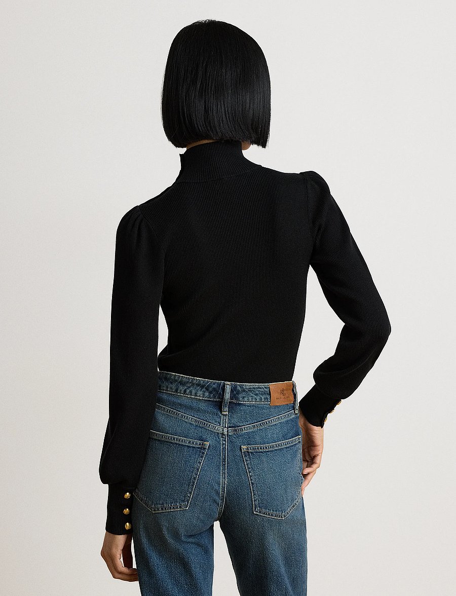 Lauren Ralph Lauren - Button-Trim Mockneck Sweater - rollkragenpullover - black - 2
