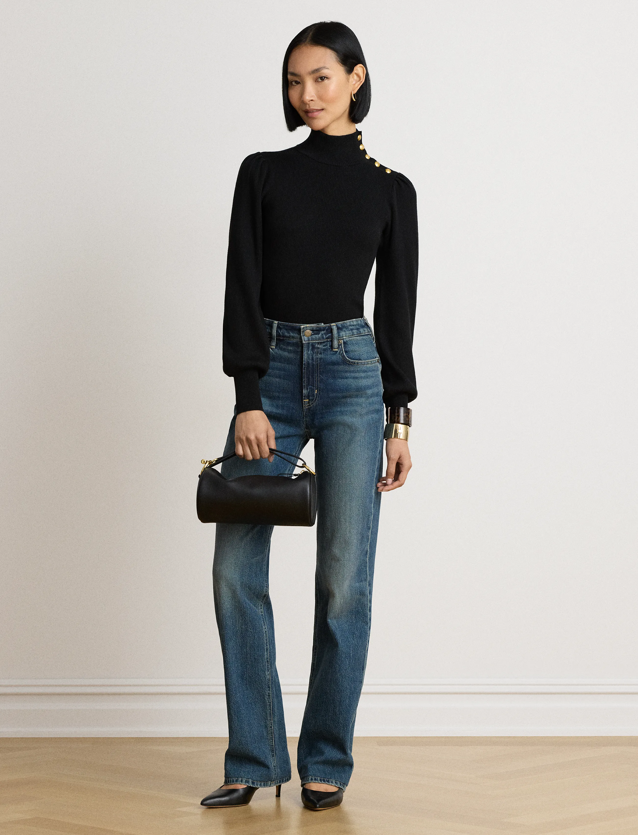 Lauren Ralph Lauren - Button-Trim Mockneck Sweater - rullekraver - black - 3