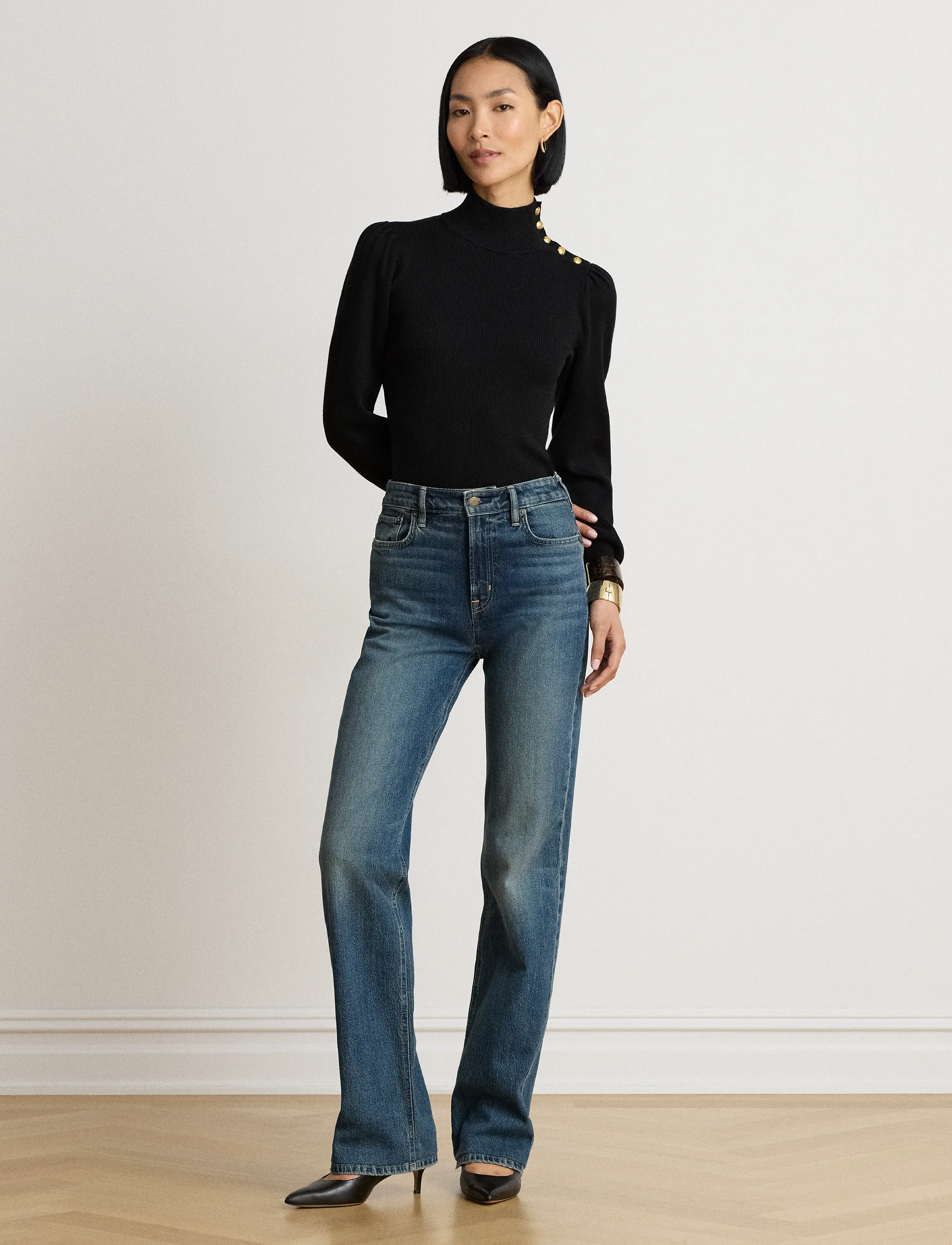 Lauren Ralph Lauren - Button-Trim Mockneck Sweater - rullekraver - black - 4
