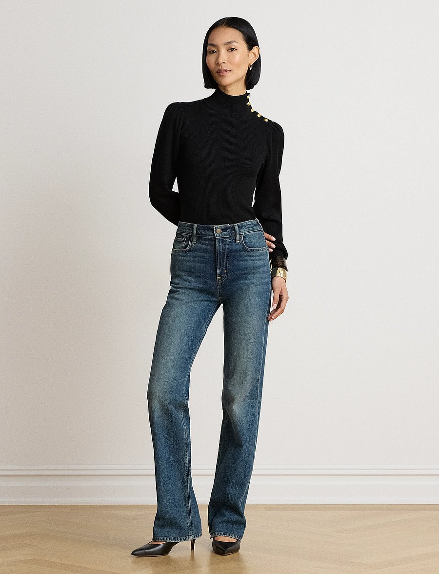 Lauren Ralph Lauren - Button-Trim Mockneck Sweater - rollkragenpullover - black - 4