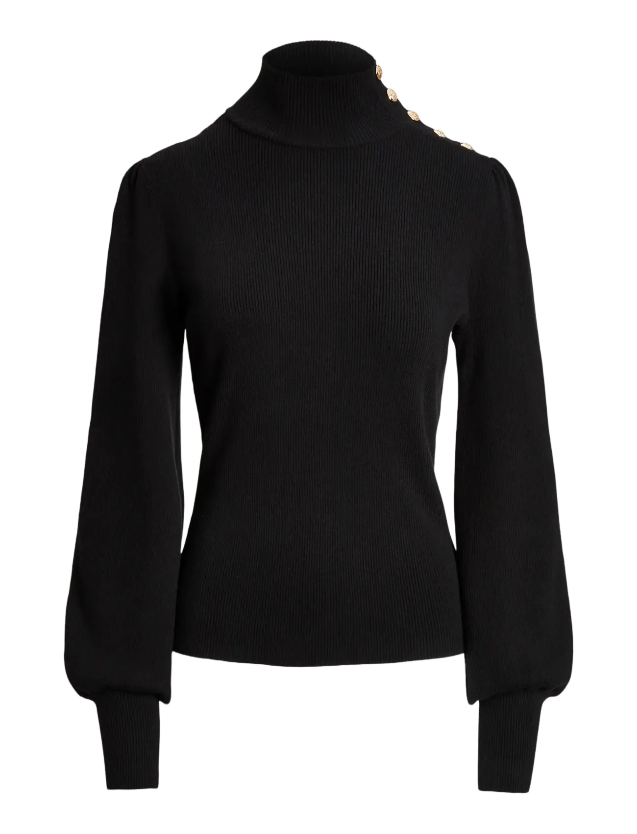 Button-Trim Mockneck Sweater - POLO BLACK