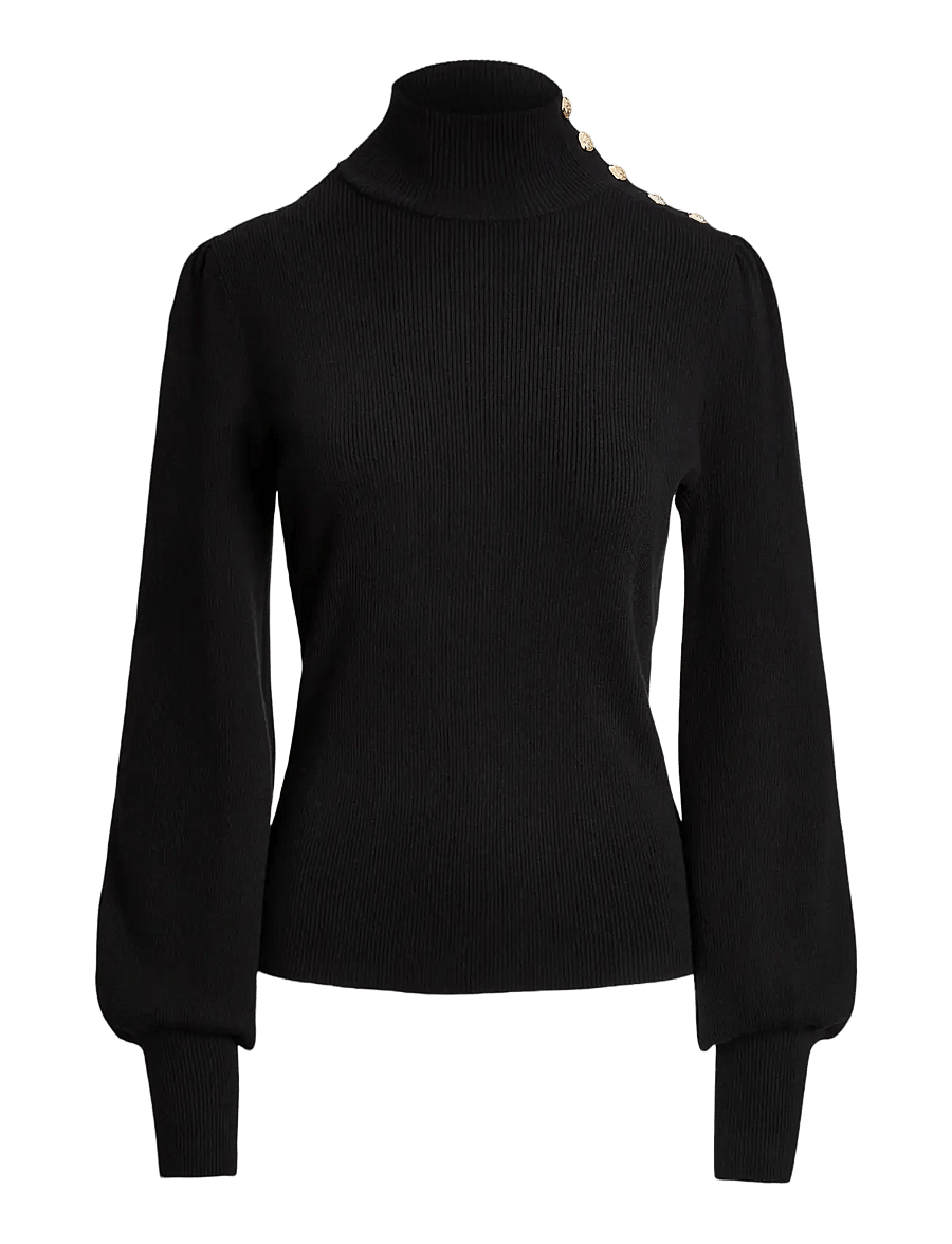Lauren Ralph Lauren - Button-Trim Mockneck Sweater - rollkragenpullover - polo black - 1
