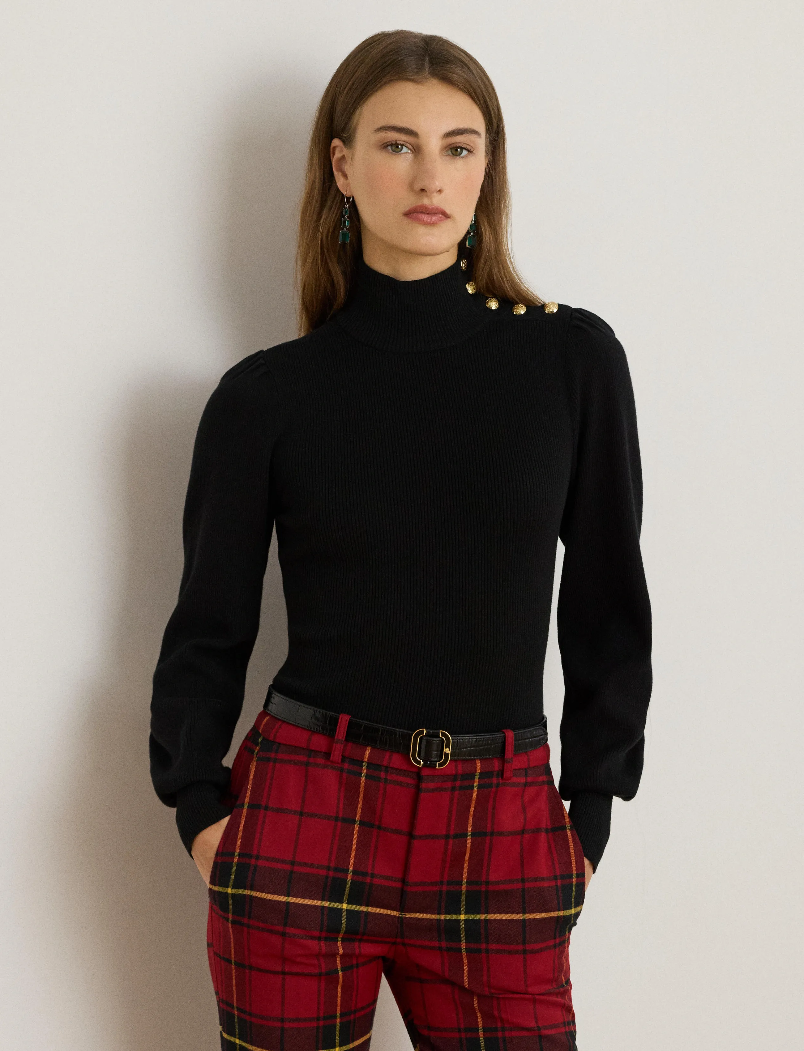 Lauren Ralph Lauren - Button-Trim Mockneck Sweater - rollkragenpullover - polo black - 3