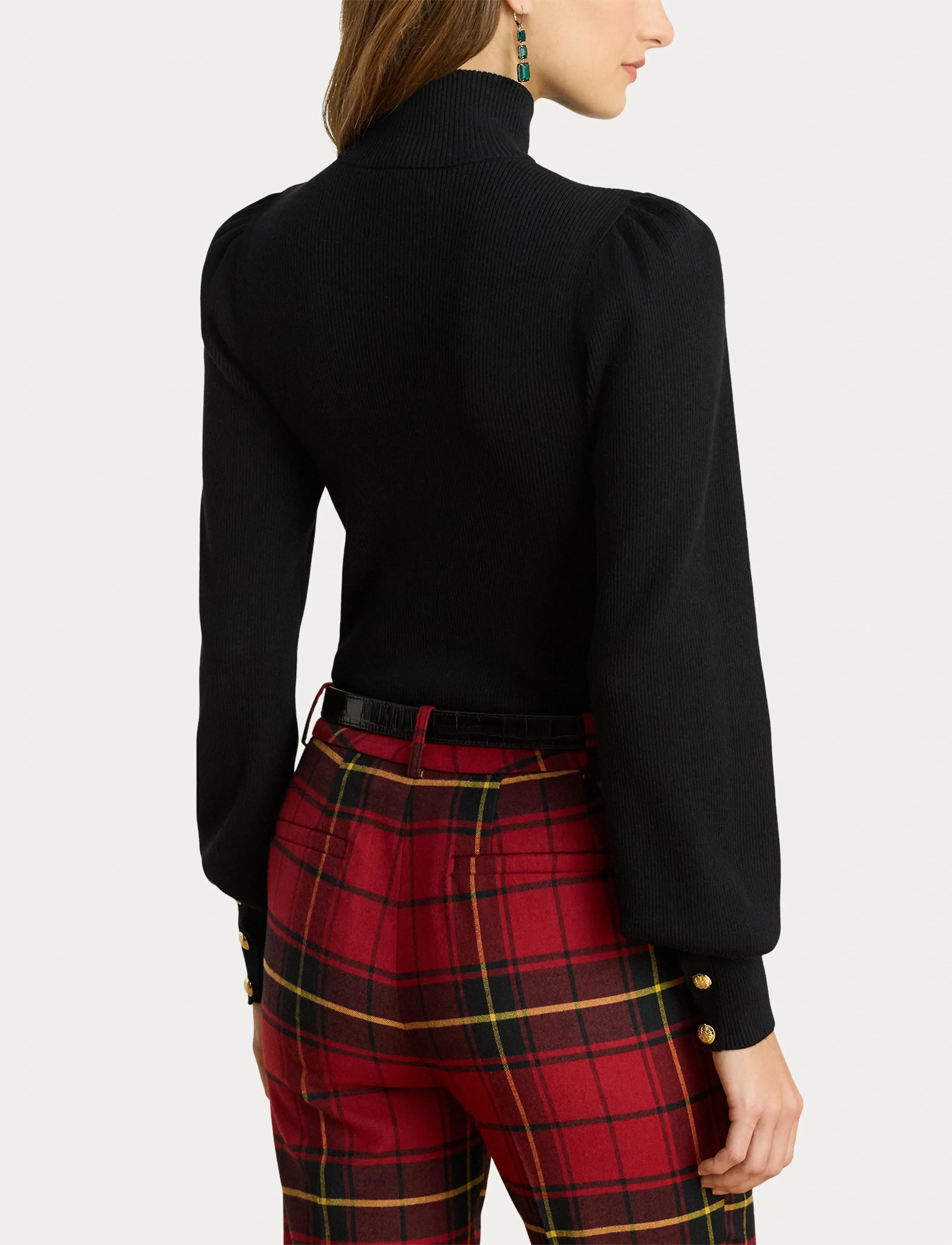Lauren Ralph Lauren Button-Trim Mockneck Sweater - Naistele - POLO BLACK / black