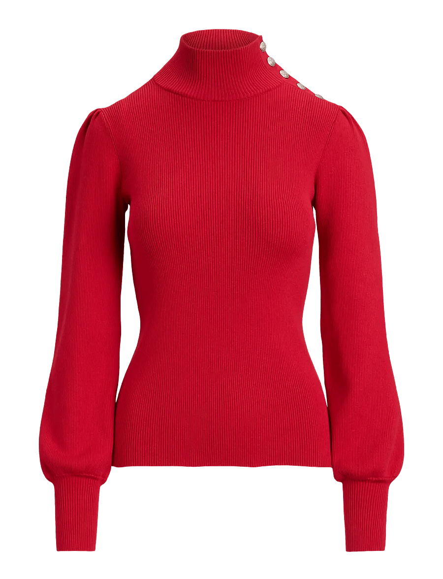 Lauren Ralph Lauren - Button-Trim Mockneck Sweater - rollkragenpullover - ralph red - 0