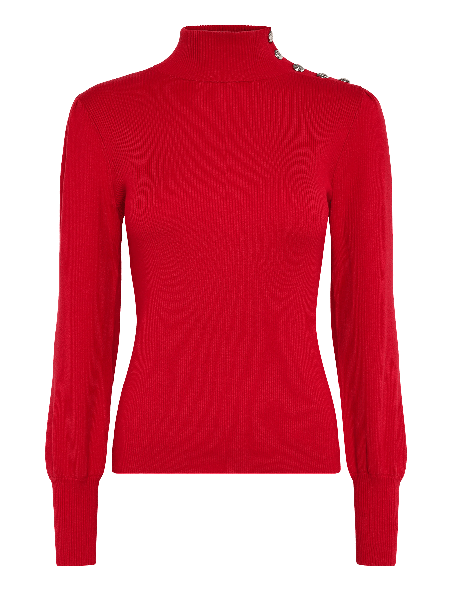 Lauren Ralph Lauren - Button-Trim Mockneck Sweater - džemperi ar augstu apkakli - ralph red - 0