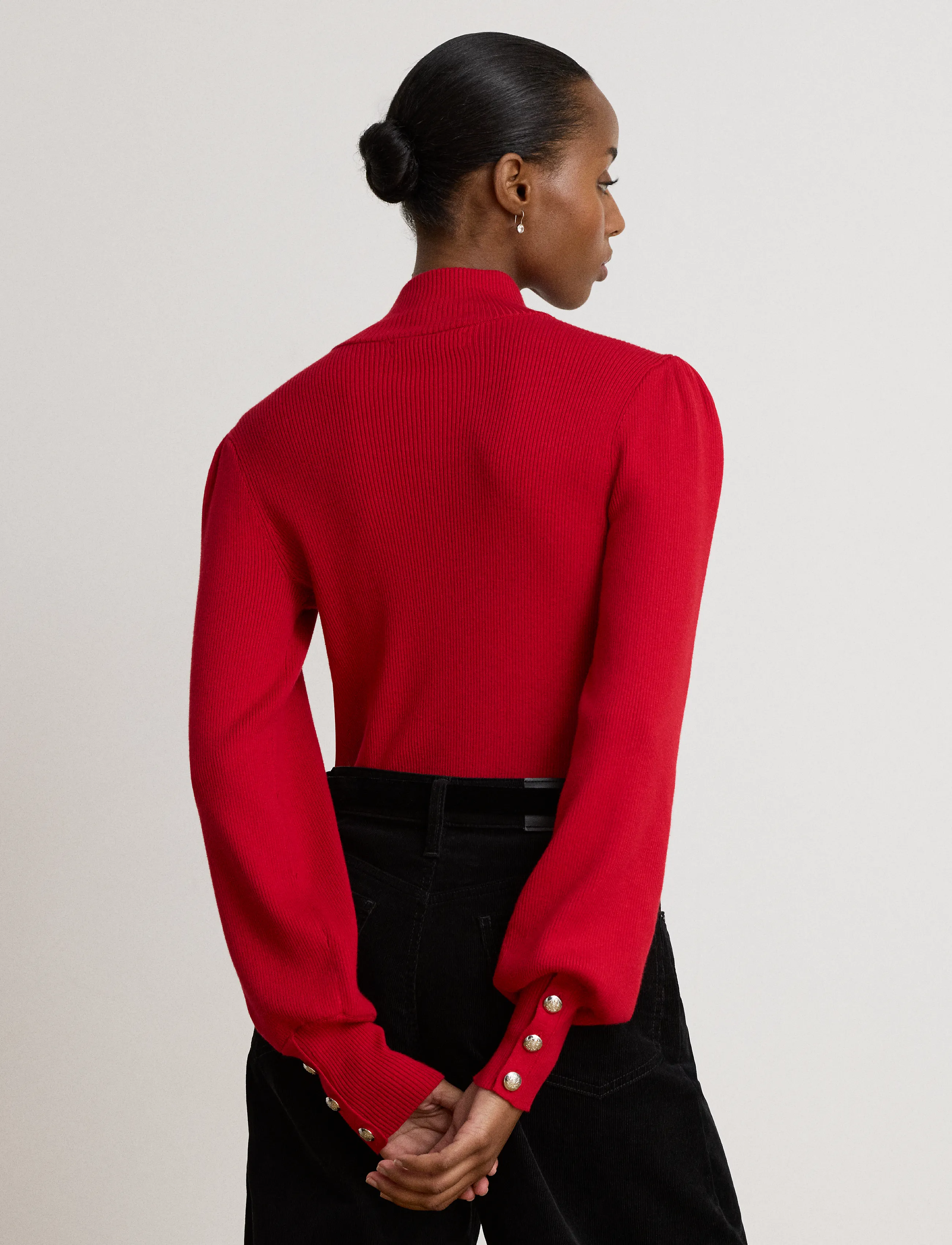 Lauren Ralph Lauren - Button-Trim Mockneck Sweater - rullekraver - ralph red - 1