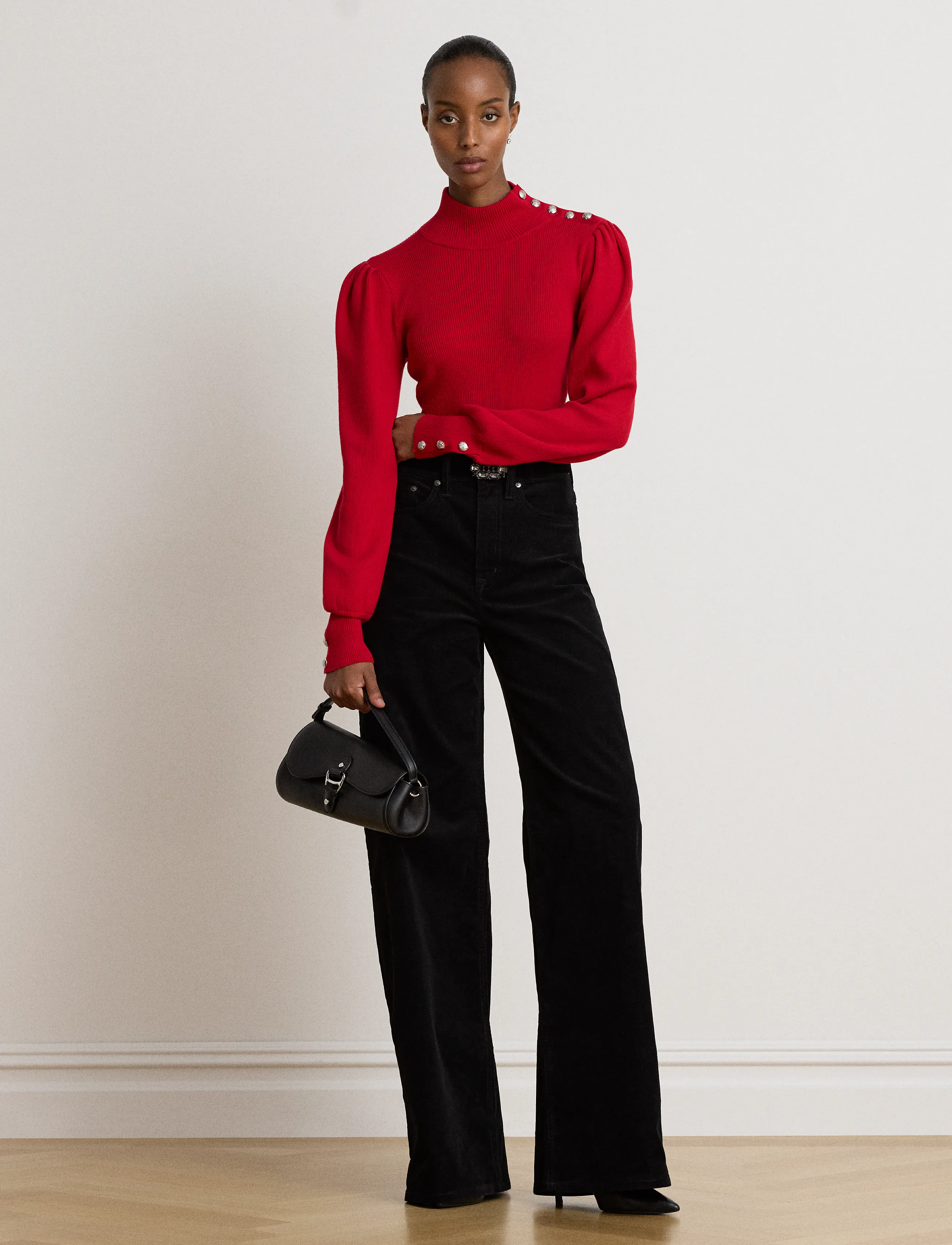 Lauren Ralph Lauren - Button-Trim Mockneck Sweater - rullekraver - ralph red - 2