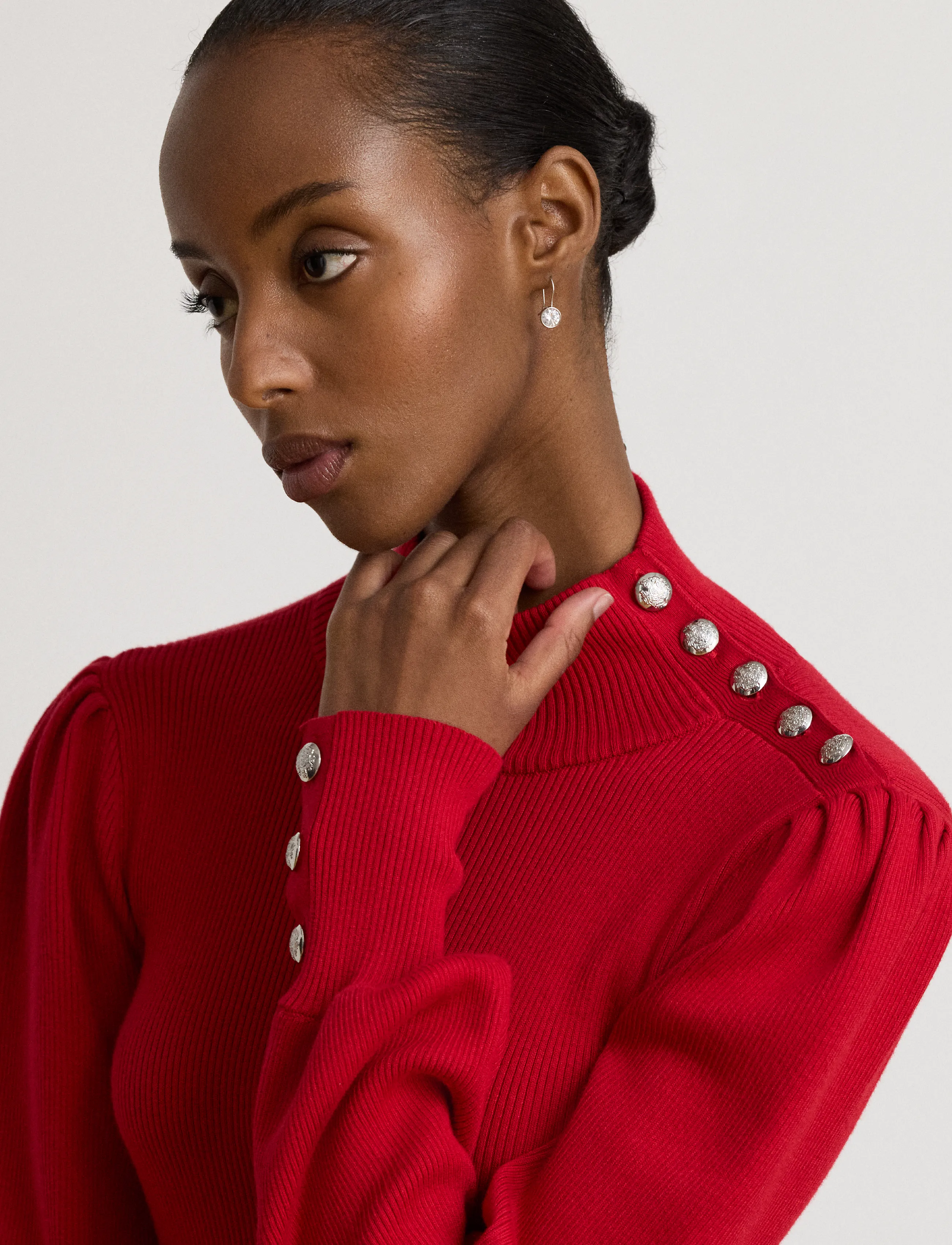 Lauren Ralph Lauren - Button-Trim Mockneck Sweater - rullekraver - ralph red - 3