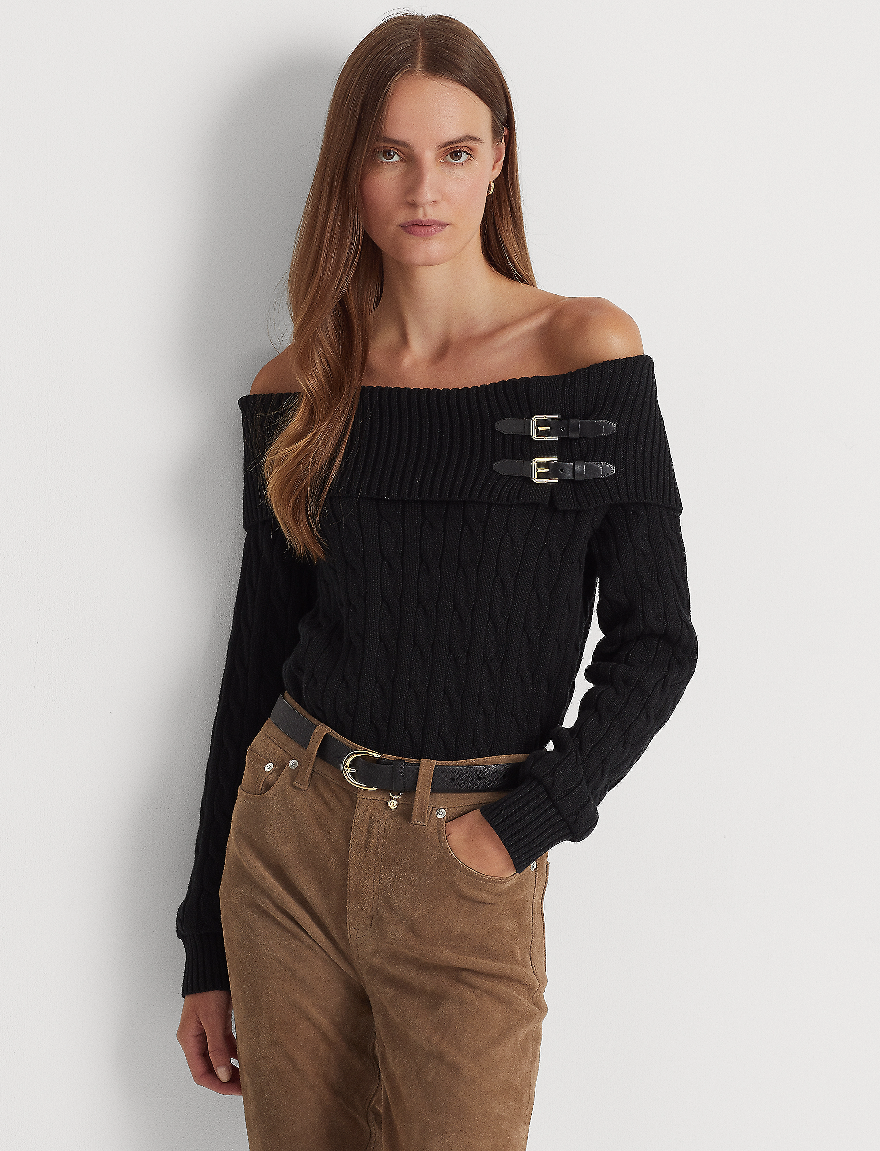 Lauren Ralph Lauren - Off-the-Shoulder Cable-Knit Sweater - polo black - 2