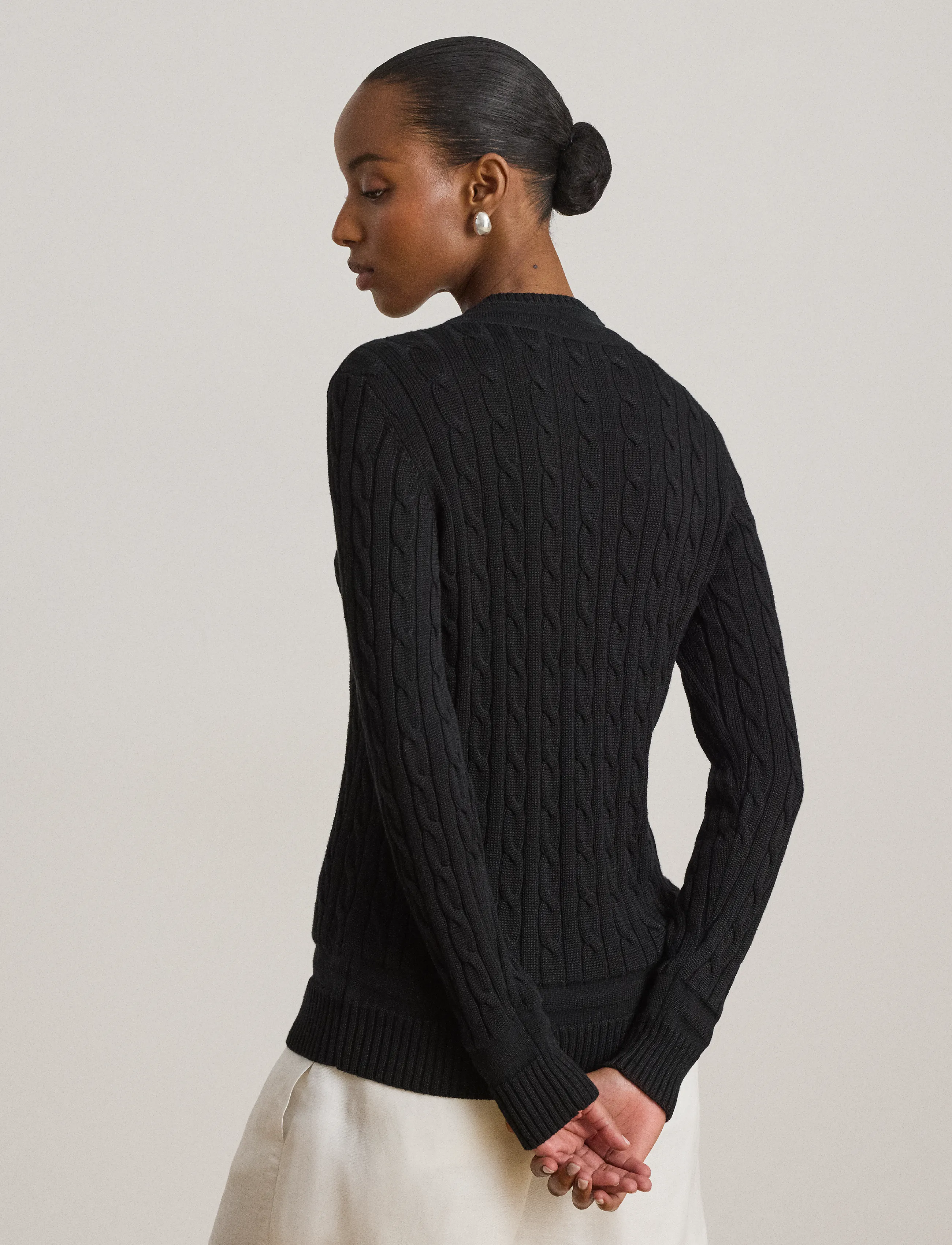 Lauren Ralph Lauren - Cable-Knit Cricket Sweater - stickade tröjor - black - 3