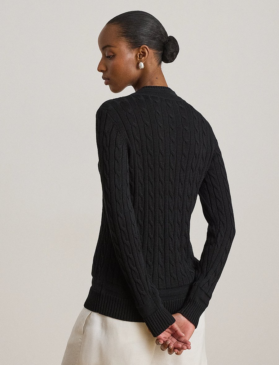 Lauren Ralph Lauren - Cable-Knit Cricket Sweater - stickade tröjor - black - 3
