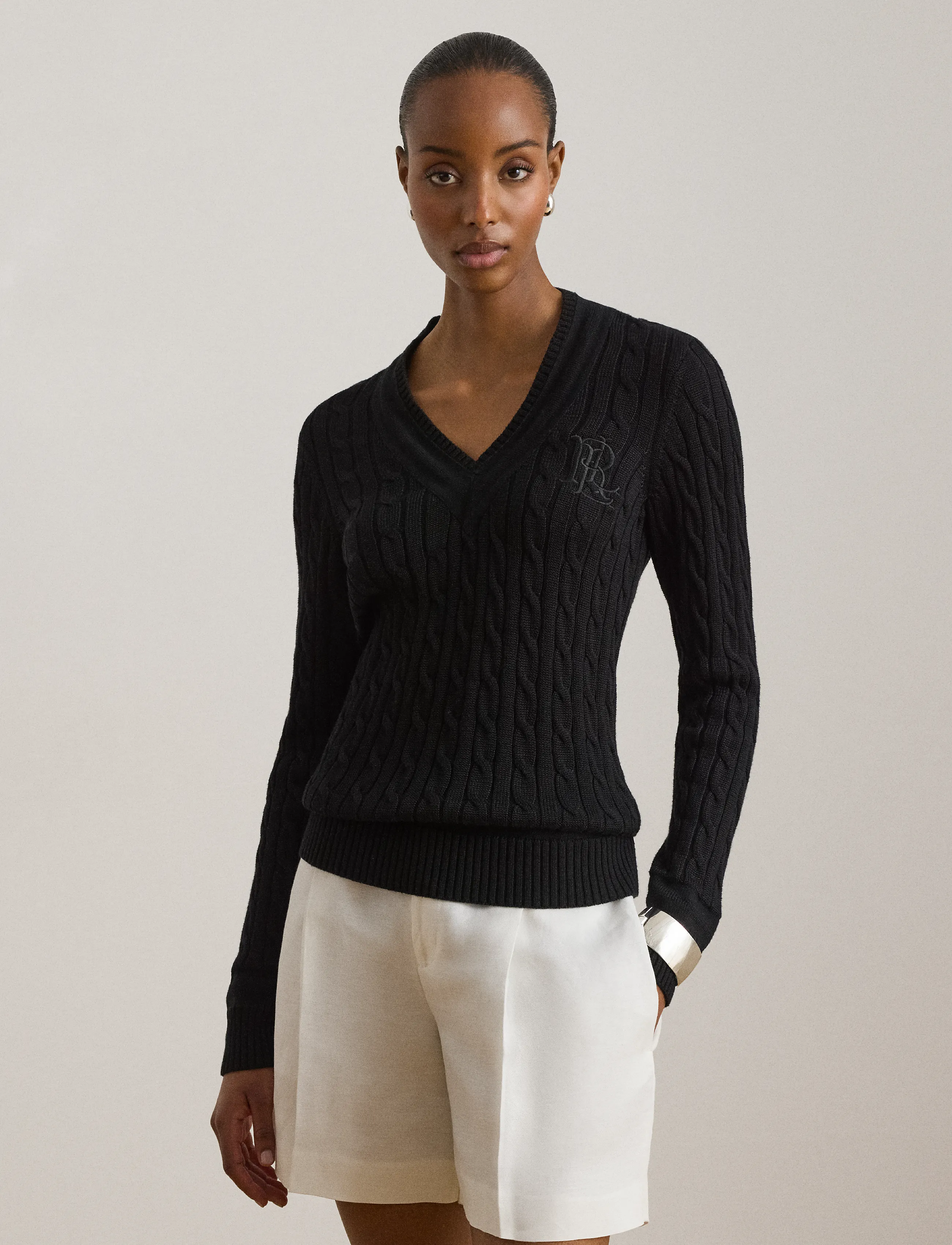 Lauren Ralph Lauren - Cable-Knit Cricket Sweater - stickade tröjor - black - 4