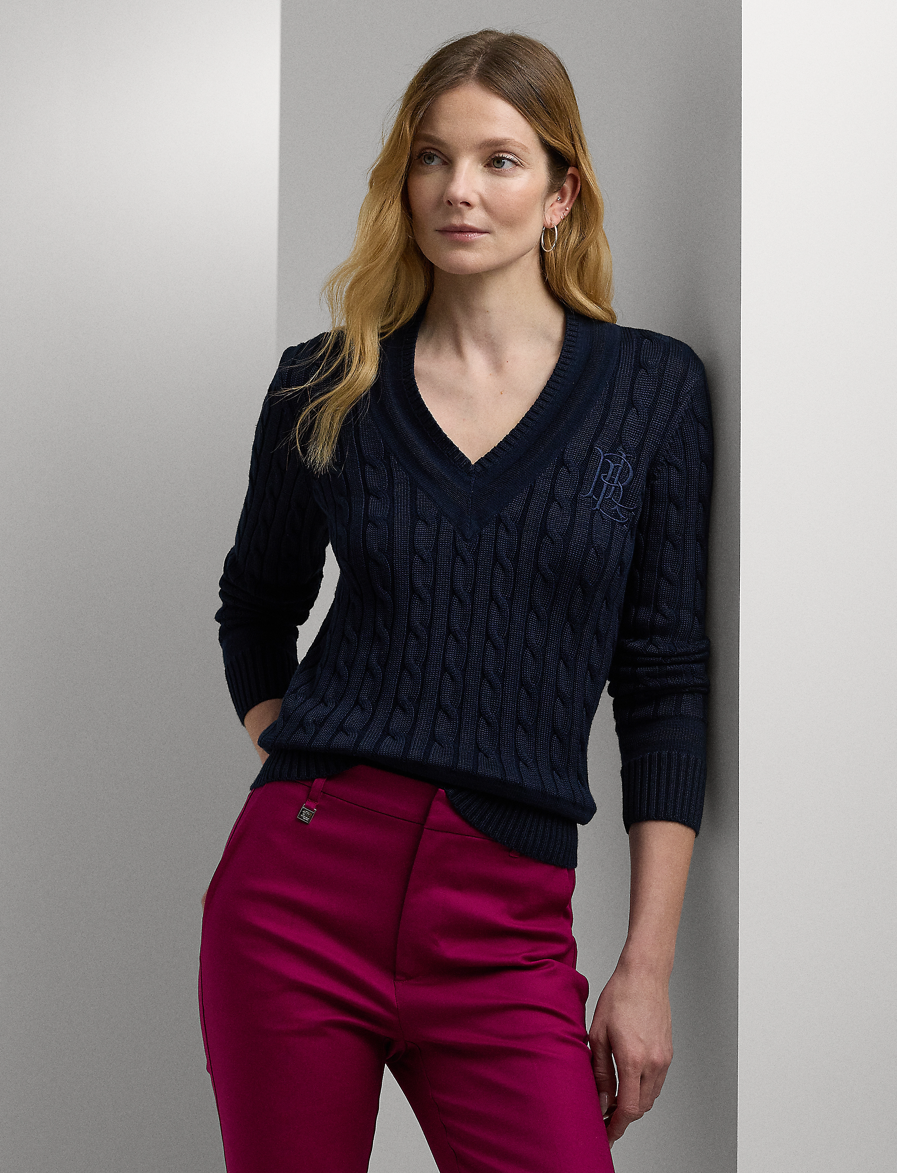 Lauren Ralph Lauren Cable-Knit Cricket Sweater - Ralph Lauren - LAUREN NAVY / navy