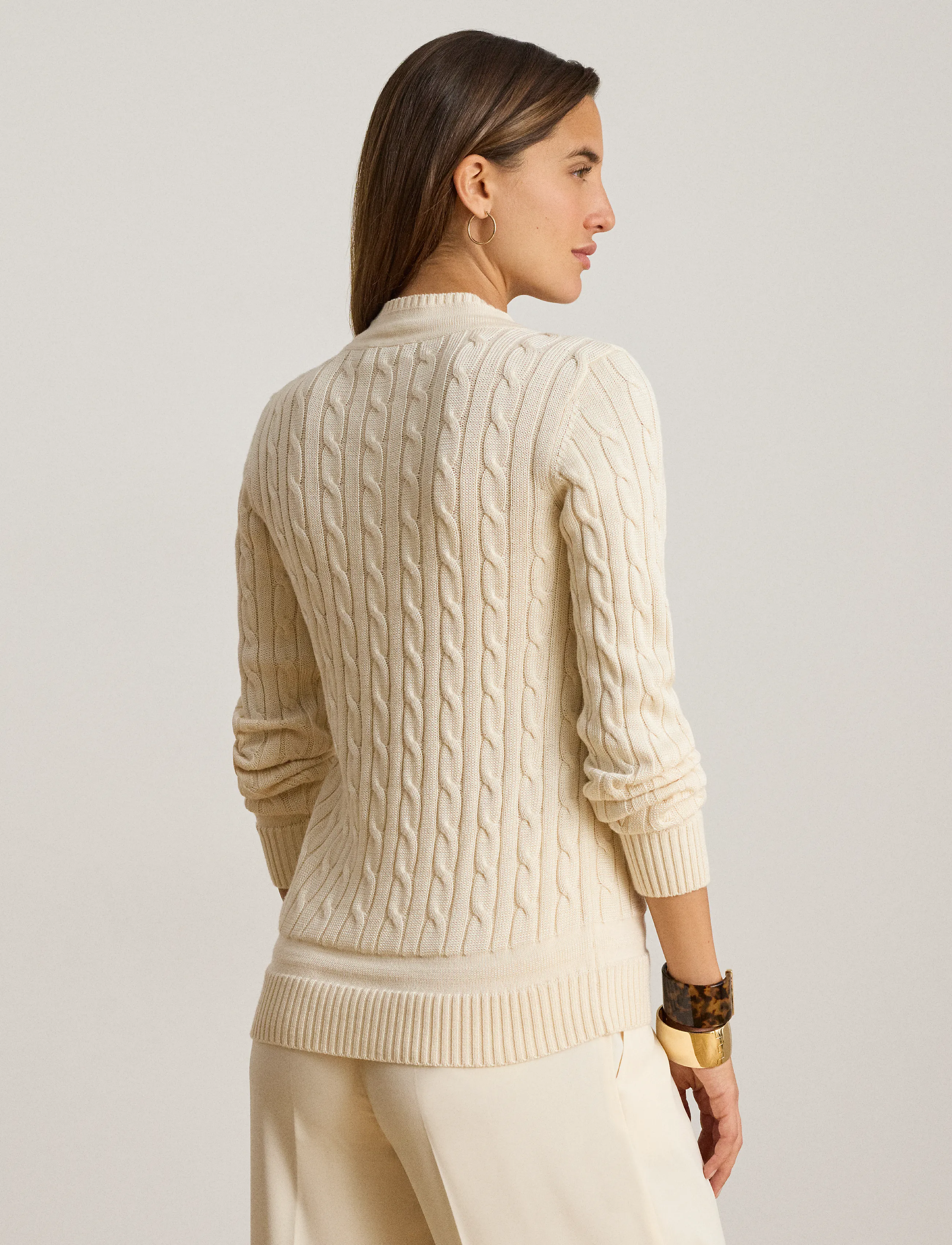 Lauren Ralph Lauren Cable-Knit Cricket Sweater - Lauren Ralph Lauren - MASCARPONE CREAM / cream