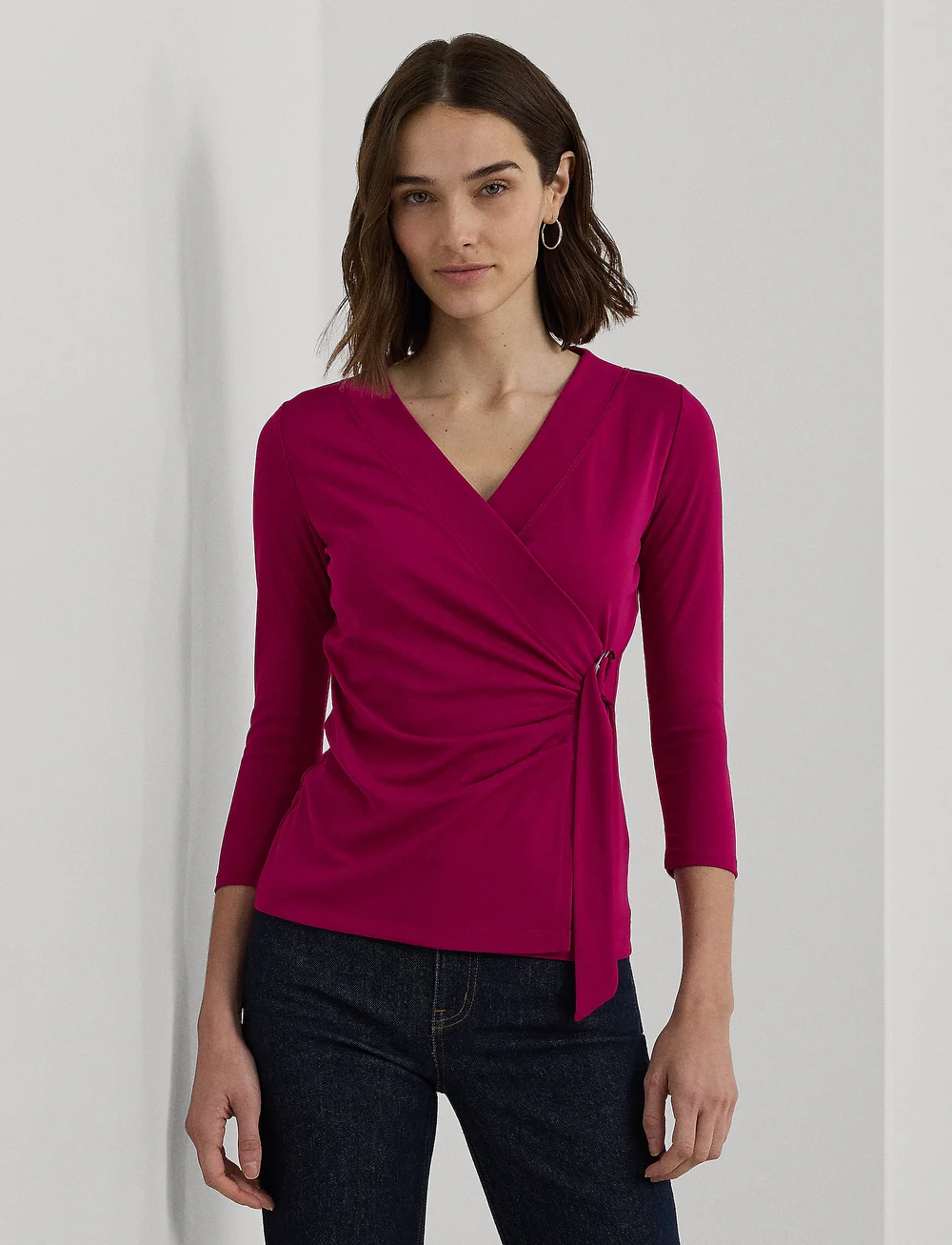 Lauren Ralph Lauren - Stretch Jersey Top - långärmade toppar - fuchsia berry - 0