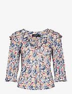 Floral Ruffle-Trim Jersey Top - BLUE/PINK MULTI