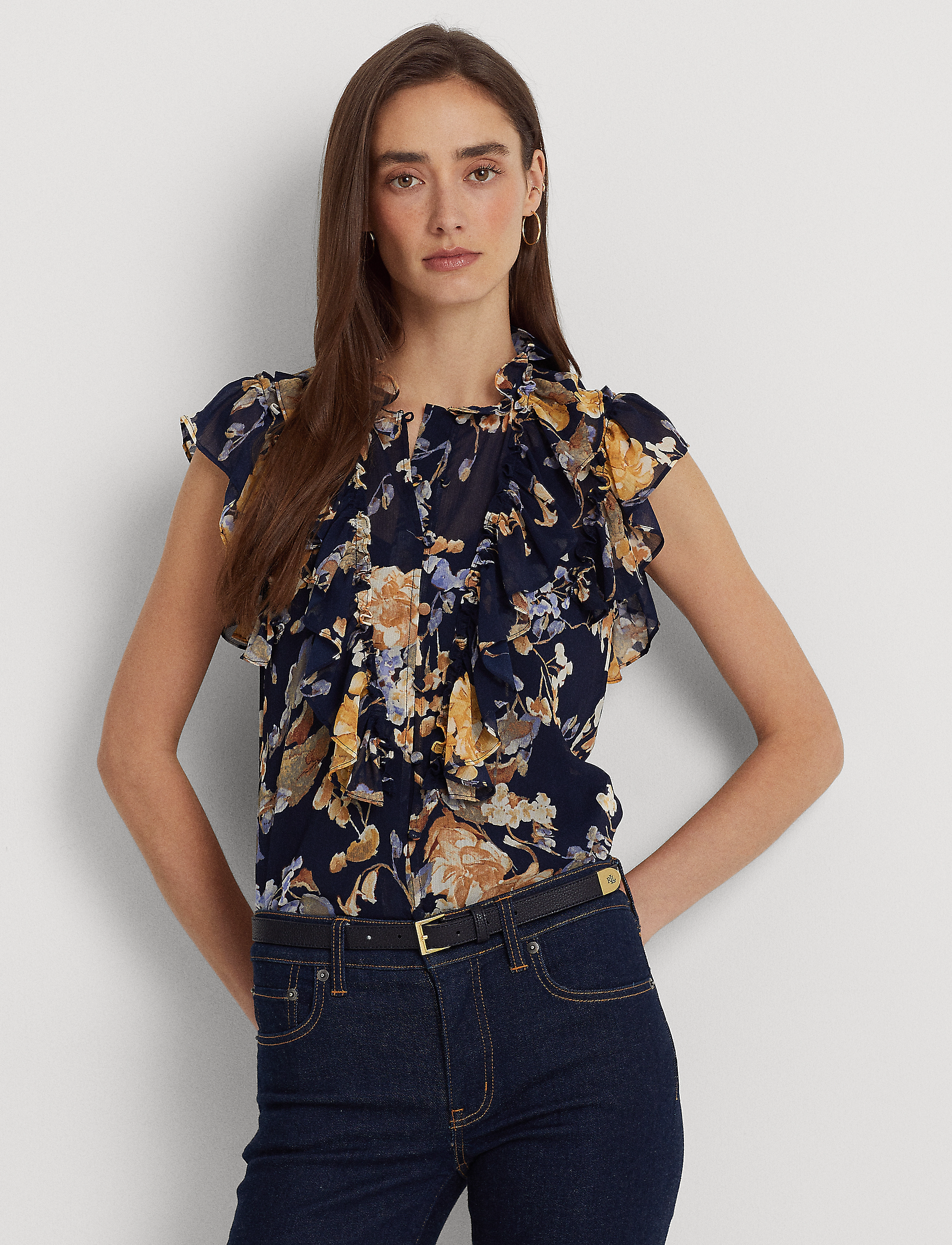 Lauren Ralph Lauren - Floral Georgette Sleeveless Shirt - navy multi - 3