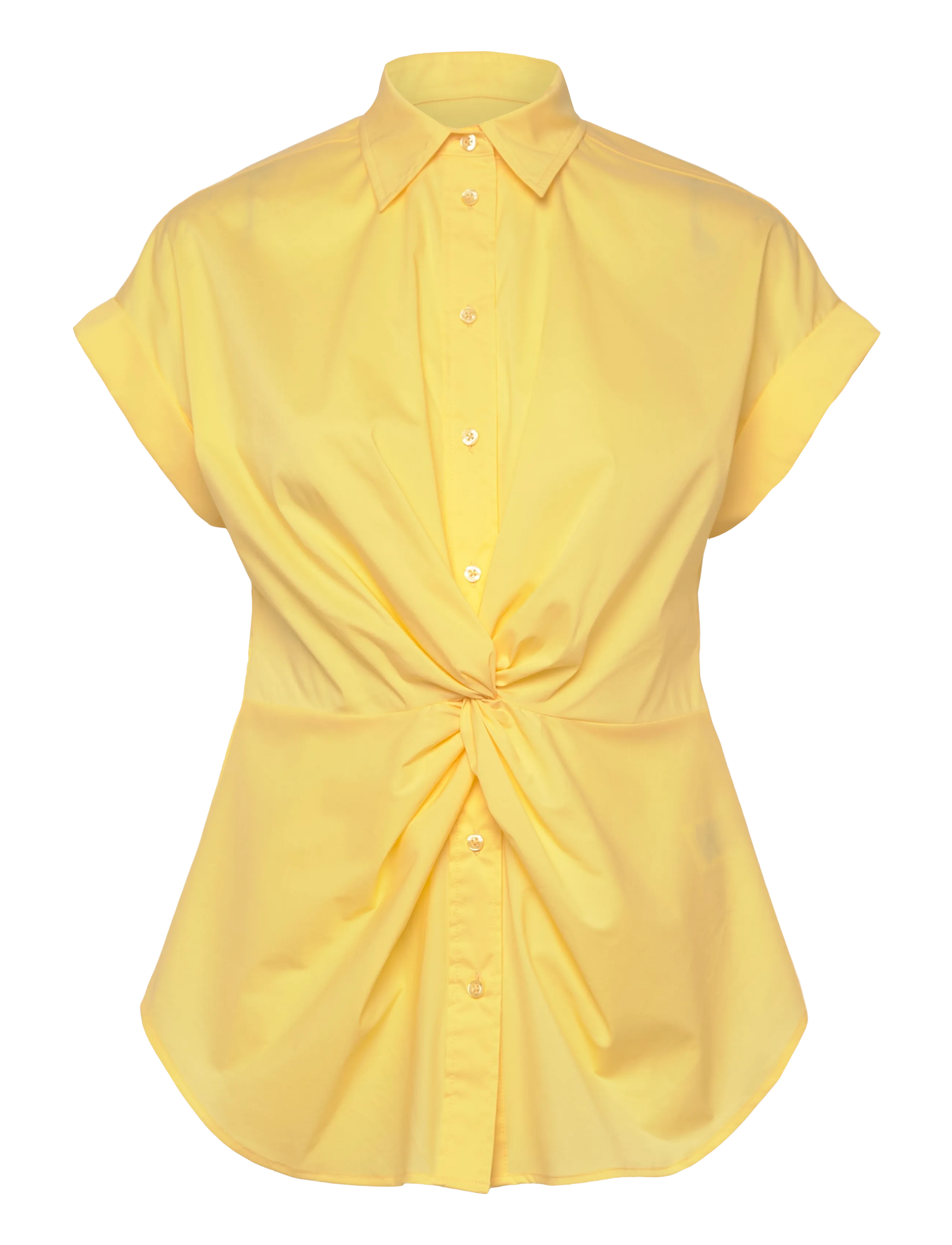 Lauren Ralph Lauren - Twist-Front Cotton Short-Sleeve Shirt - kortärmade skjortor - lemon sorbet - 0