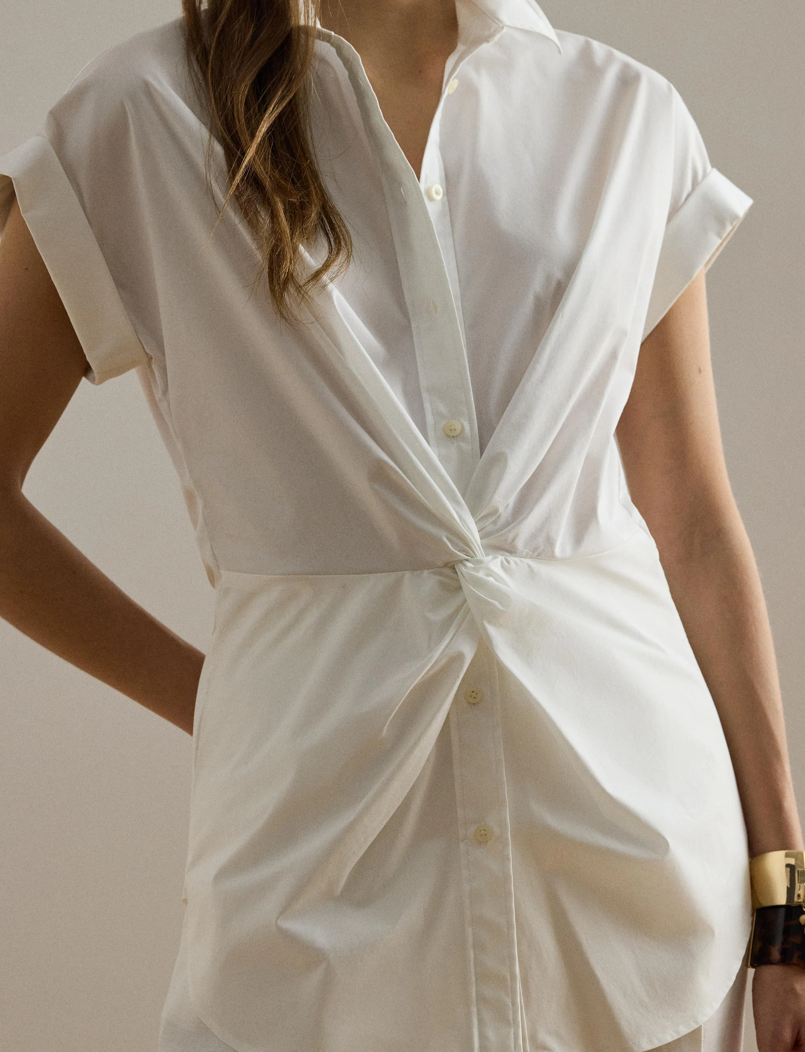 Lauren Ralph Lauren - Twist-Front Cotton Short-Sleeve Shirt - kortærmede skjorter - white - 4