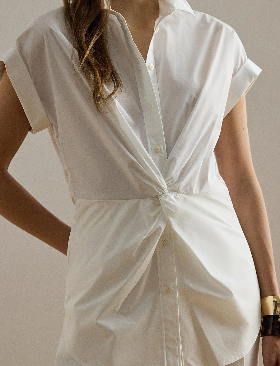 Lauren Ralph Lauren - Twist-Front Cotton Short-Sleeve Shirt - kurzärmlige hemden - white - 4