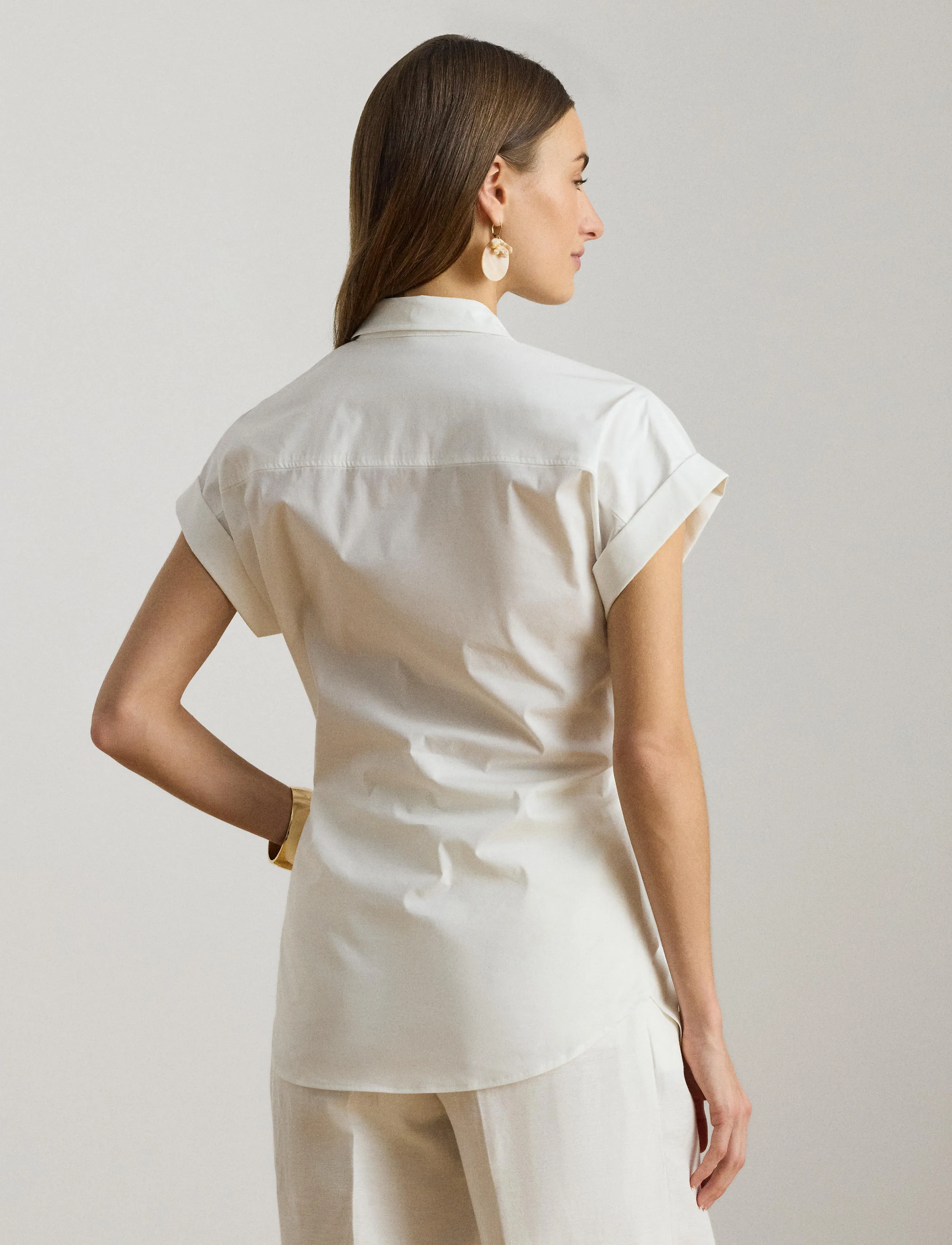 Lauren Ralph Lauren - Twist-Front Cotton Short-Sleeve Shirt - kortærmede skjorter - white - 5
