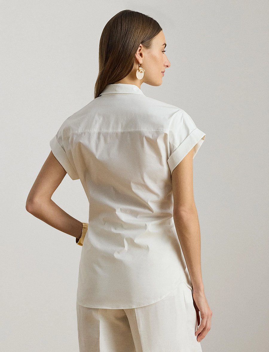 Lauren Ralph Lauren - Twist-Front Cotton Short-Sleeve Shirt - kurzärmlige hemden - white - 5