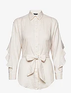 Ruffle-Trim Belted Linen Shirt - MASCARPONE CREAM