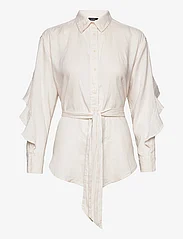 Lauren Ralph Lauren - Ruffle-Trim Belted Linen Shirt - lininiai marškiniai - mascarpone cream - 2