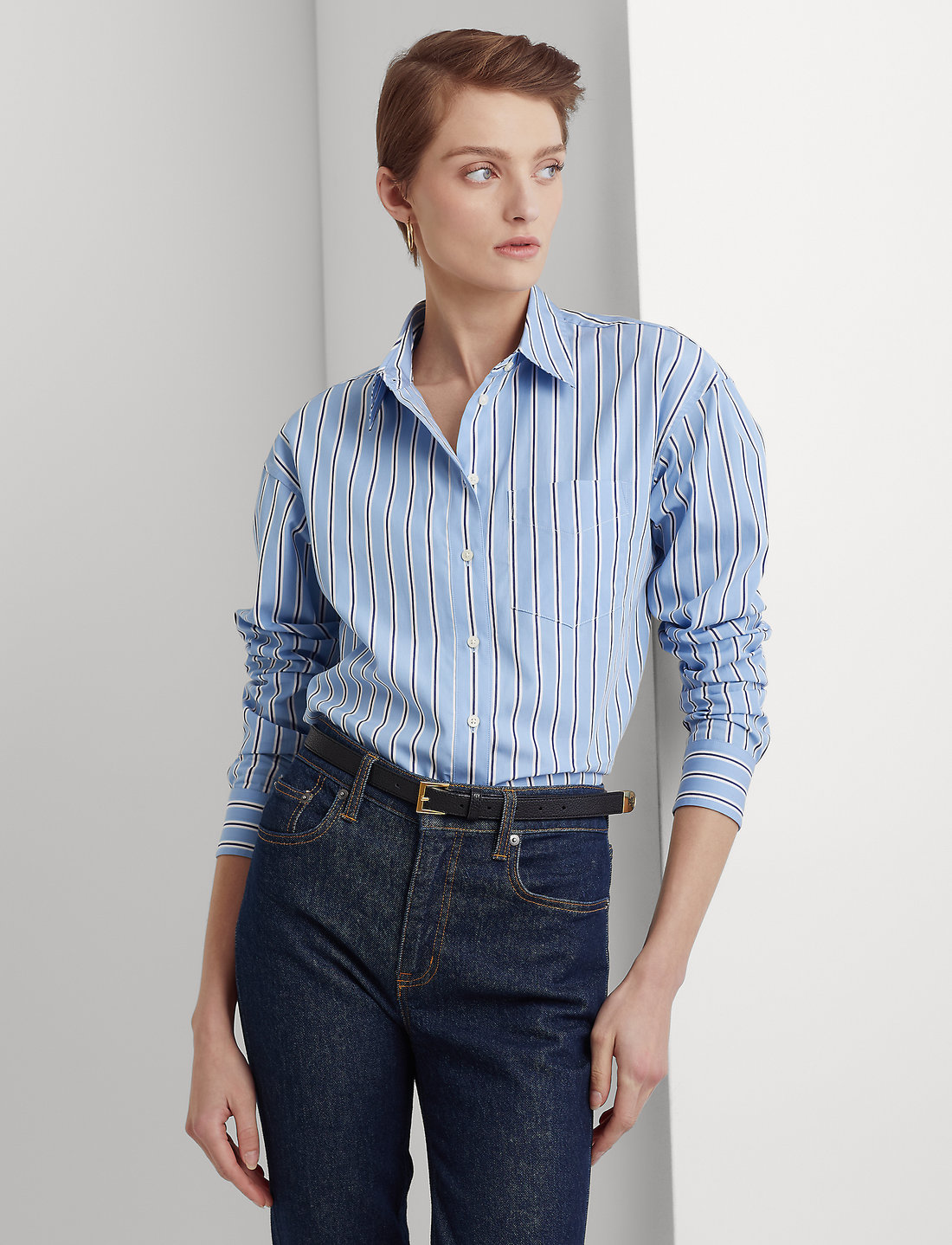 Striped cotton broadcloth shirt Clearance
