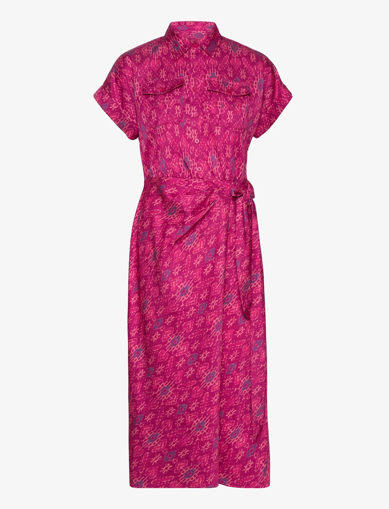 Lauren Ralph Lauren - Geo-Print Shantung Tie-Waist Dress - kreklkleitas - fuchsia multi - 0