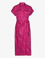 Geo-Print Shantung Tie-Waist Dress - FUCHSIA MULTI