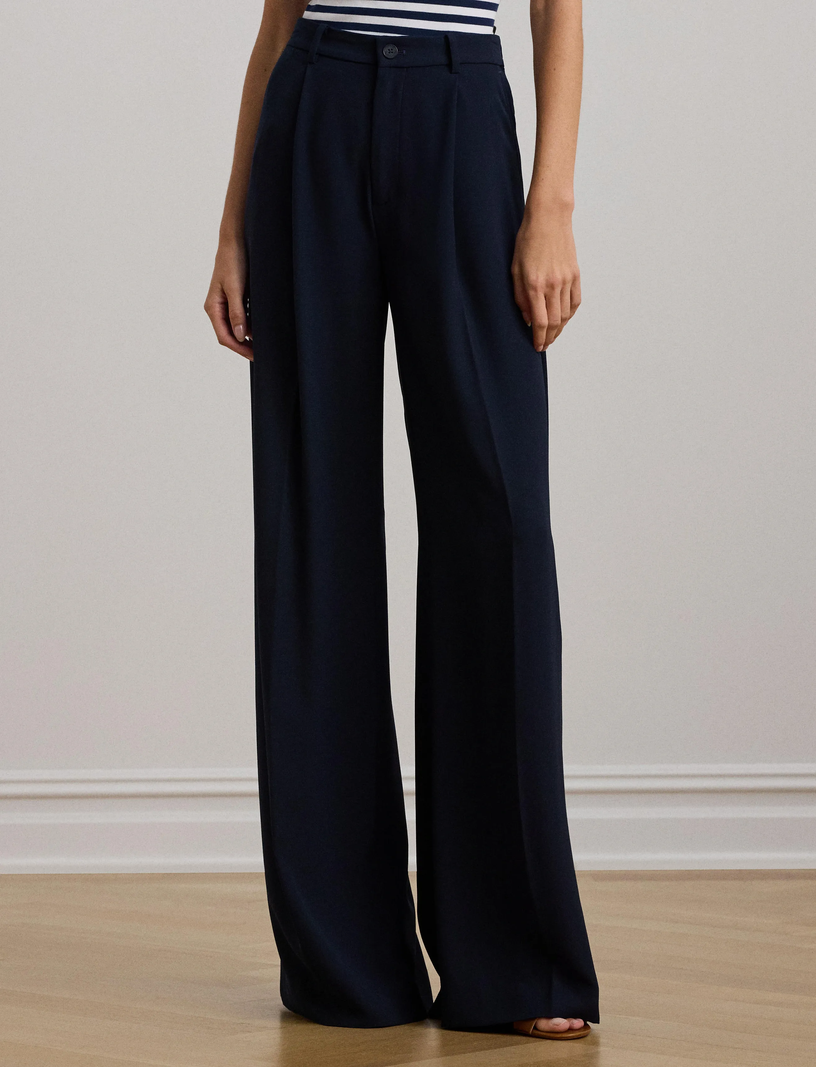 Lauren Ralph Lauren Double-Faced Georgette Wide-Leg Pant - Tøj - LAUREN NAVY / navy