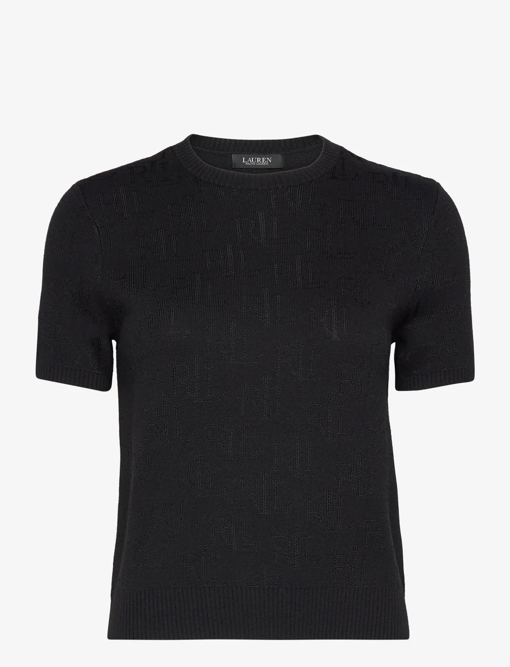 Lauren Ralph Lauren - Monogram Jacquard Short-Sleeve Sweater - stickade tröjor - black - 1