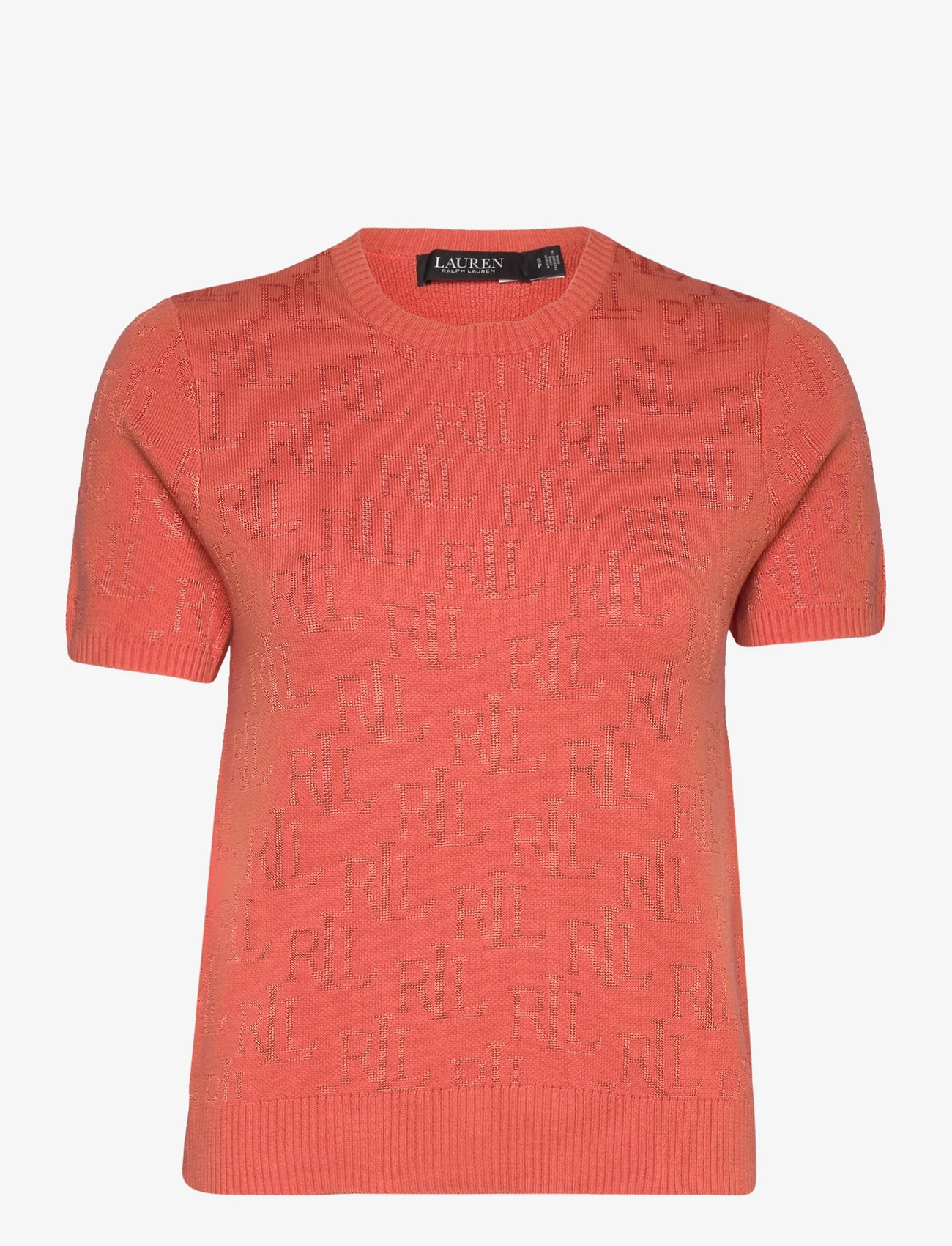 Lauren Ralph Lauren - Monogram Jacquard Short-Sleeve Sweater - džemperiai - canyon orange - 0