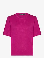 Monogram Jacquard Short-Sleeve Sweater - FUCHSIA BERRY