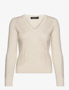 Mixed-Knit Cotton-Blend V-Neck Sweater, Lauren Ralph Lauren