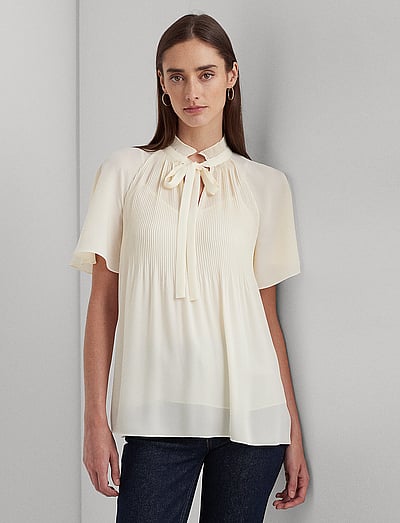 Lauren Ralph Lauren Pleated Georgette Blouse - Kurzärmelige Blusen - MASCARPONE CREAM / cream