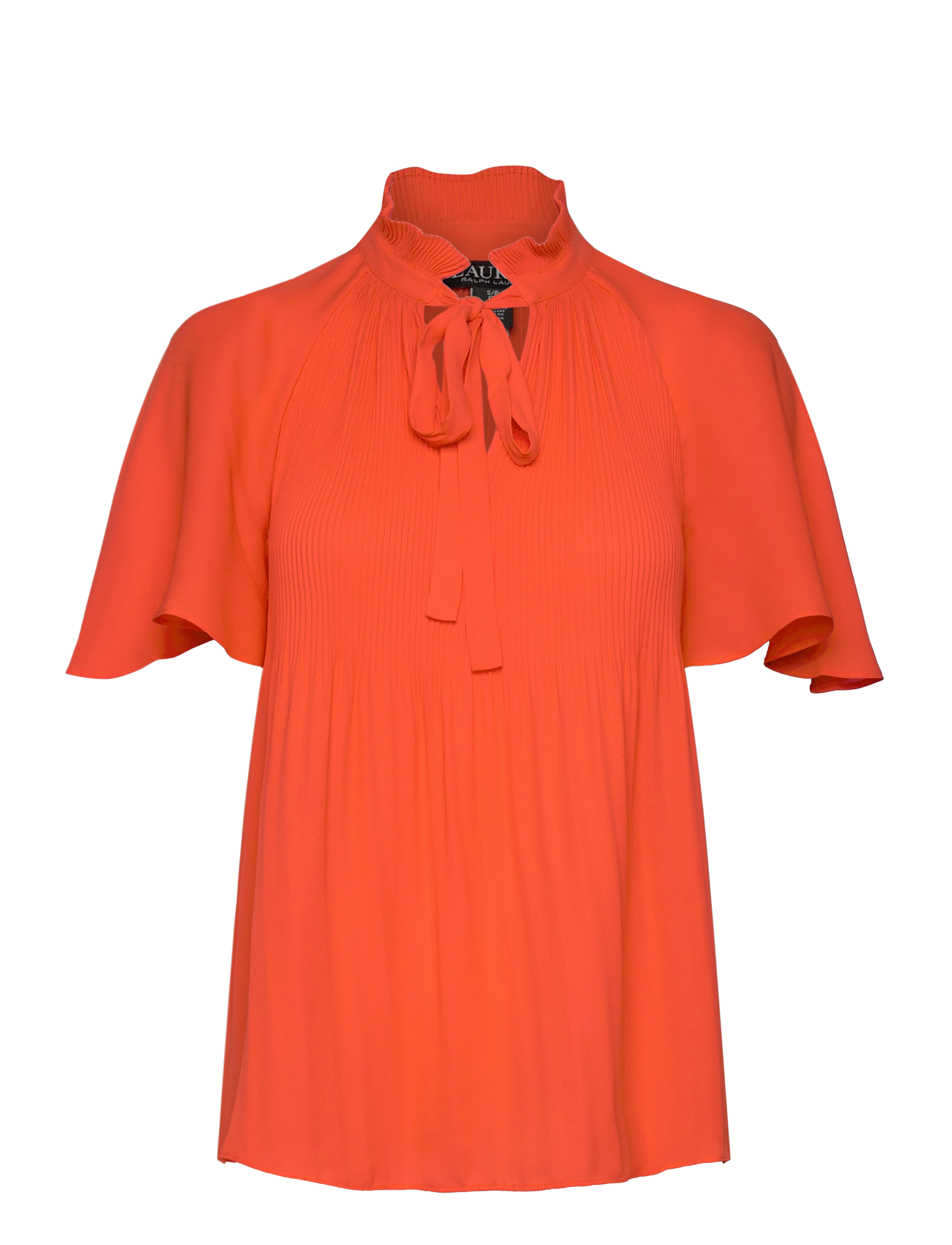 Lauren Ralph Lauren Pleated Georgette Blouse - Kurzärmelige Blusen - ORANGE LILY / orange
