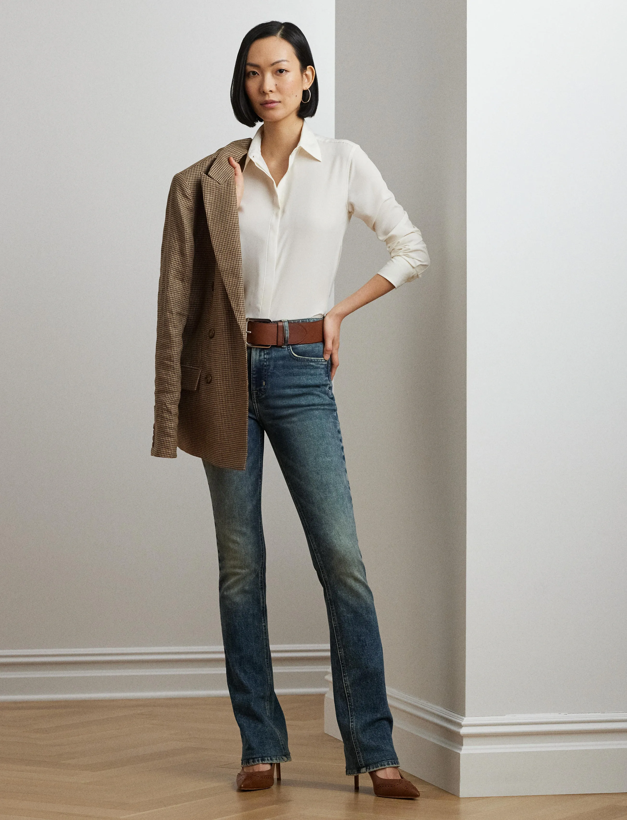 Lauren Ralph Classic Fit Crepe Shirt, XL, Shirts, Creme - Long-sleeved, Frauen