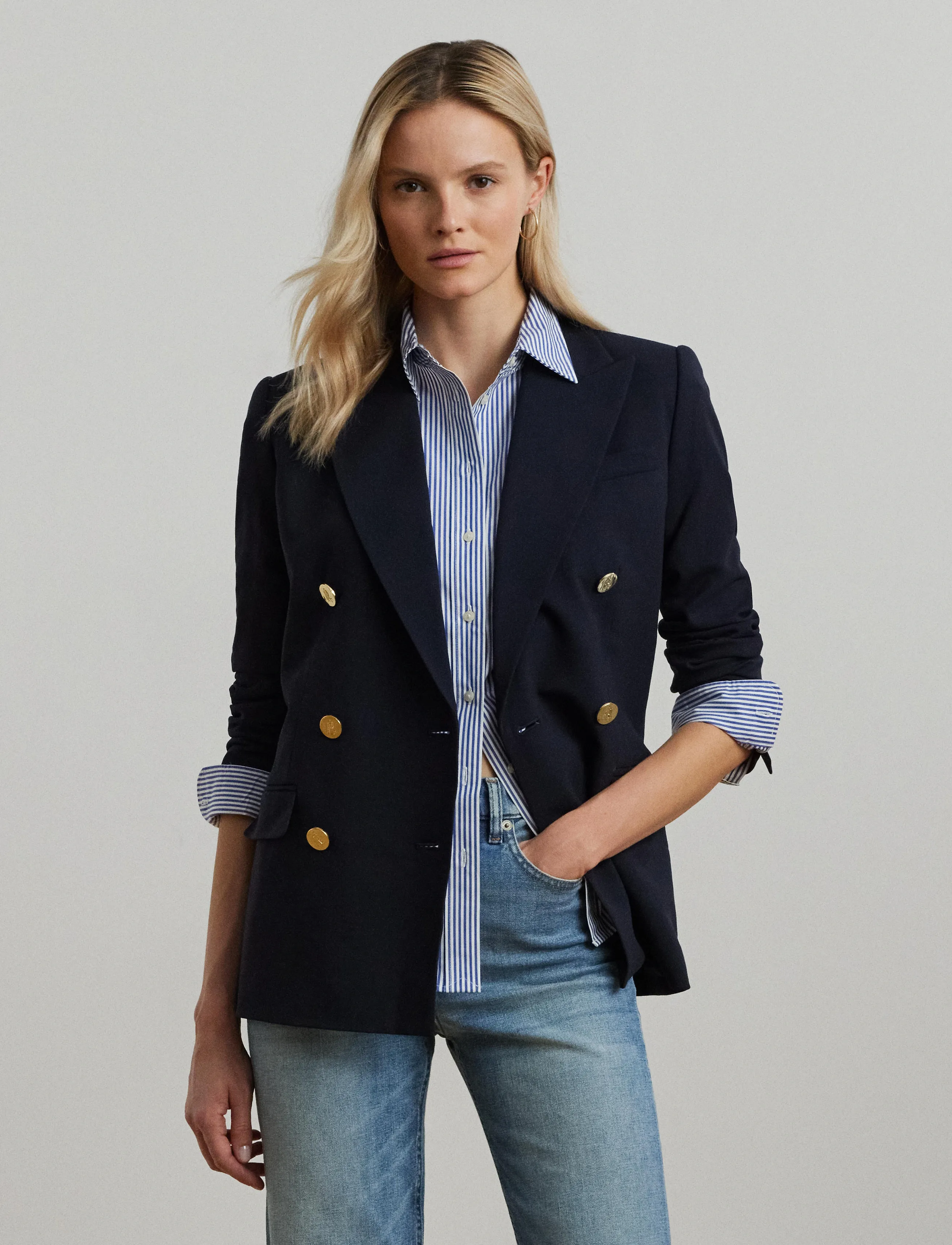 Lauren Ralph Lauren Double-Breasted Wool Crepe Blazer - Lauren Ralph Lauren - LAUREN NAVY / navy