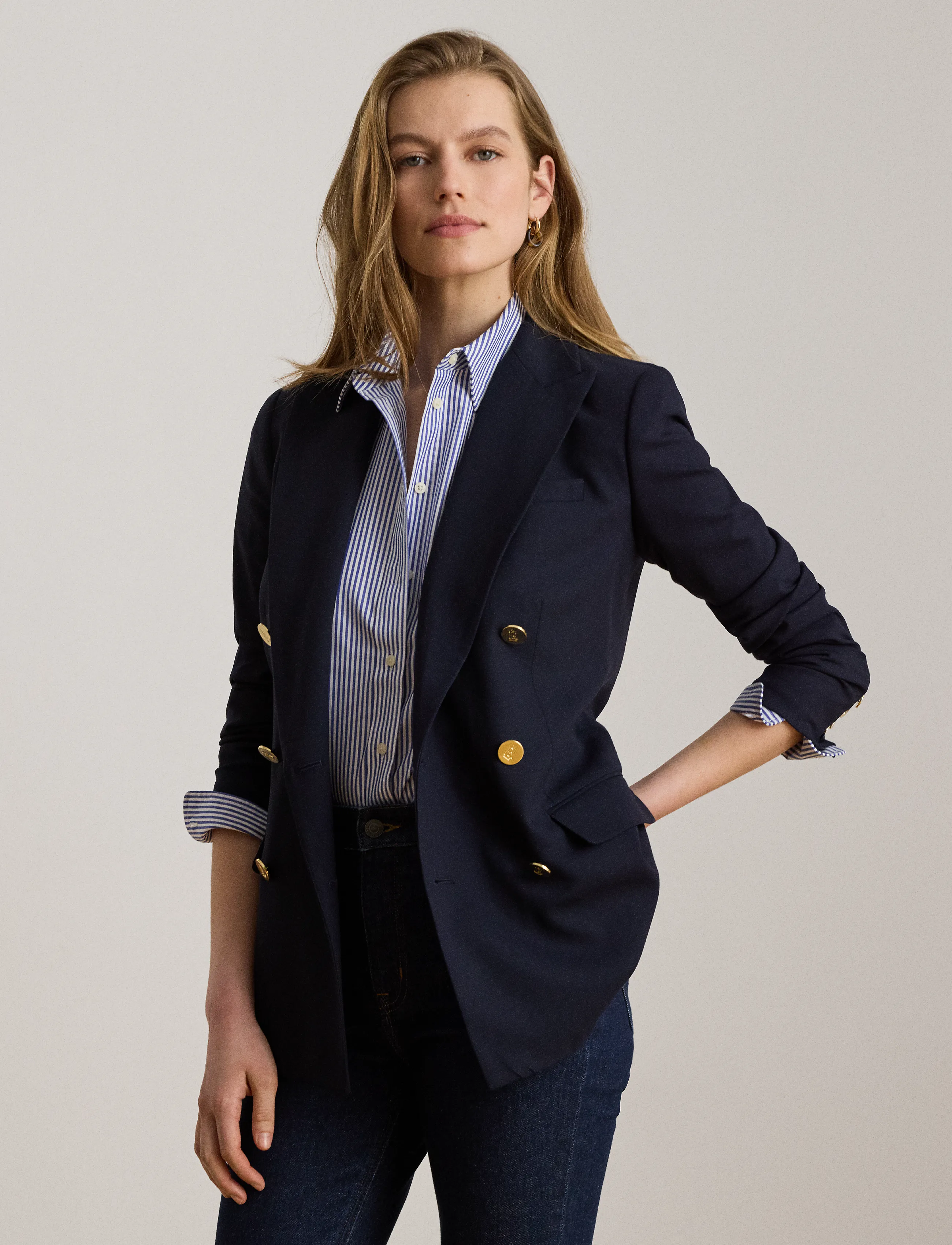 Lauren Ralph Lauren - Double-Breasted Wool Crepe Blazer - lauren navy - 4