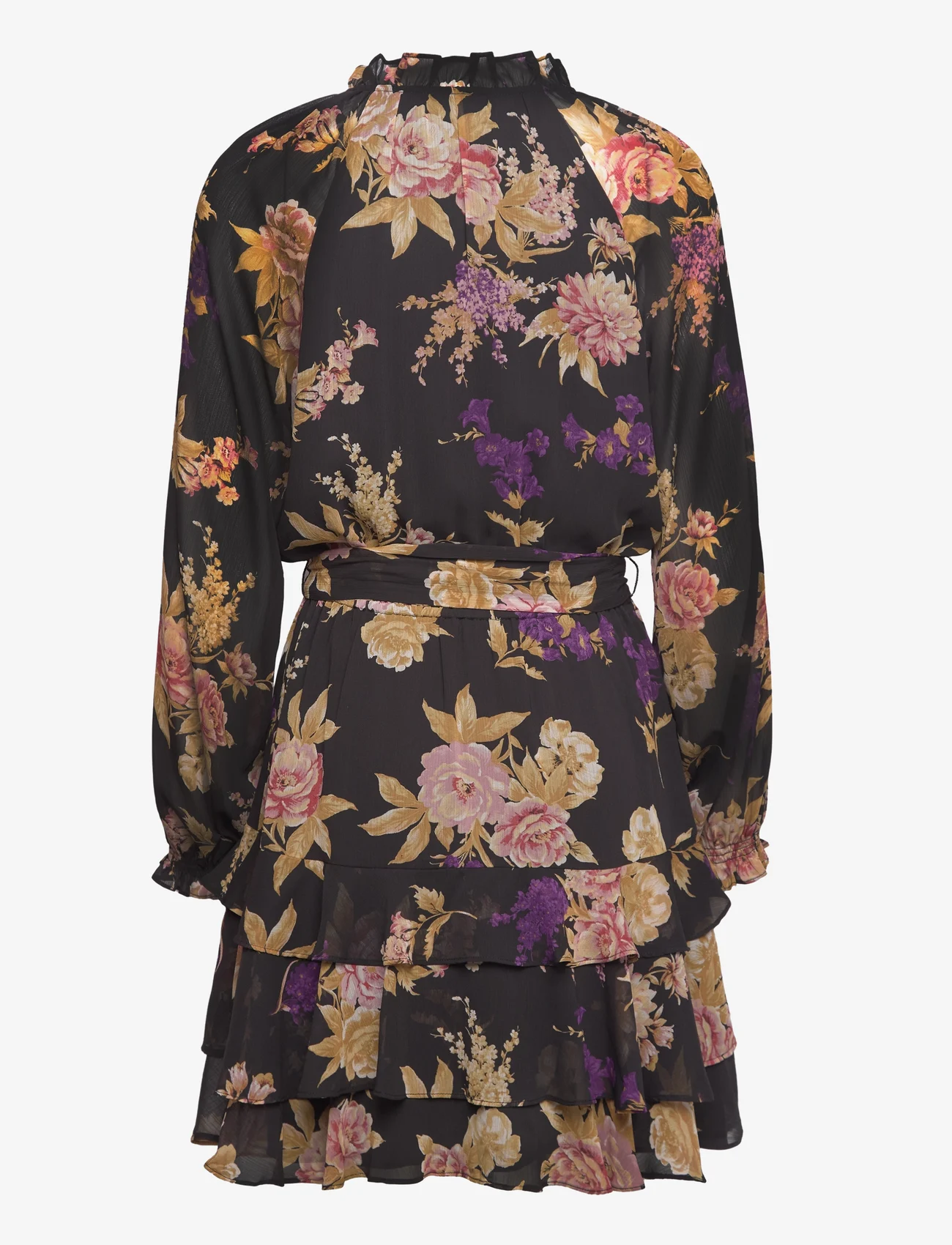 Lauren Ralph Lauren - Floral Belted Crinkle Georgette Dress - vasarinės suknelės - black/tan/multi - 1