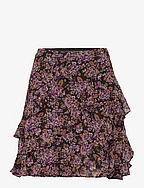 Floral Ruffle-Trim Georgette Skirt - LAVENDER/ORANGE/M