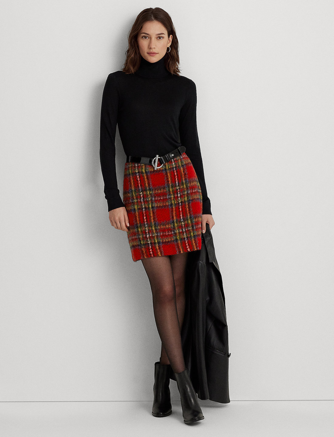 Lauren Ralph Lauren Plaid Mohair Pencil Miniskirt Short skirts